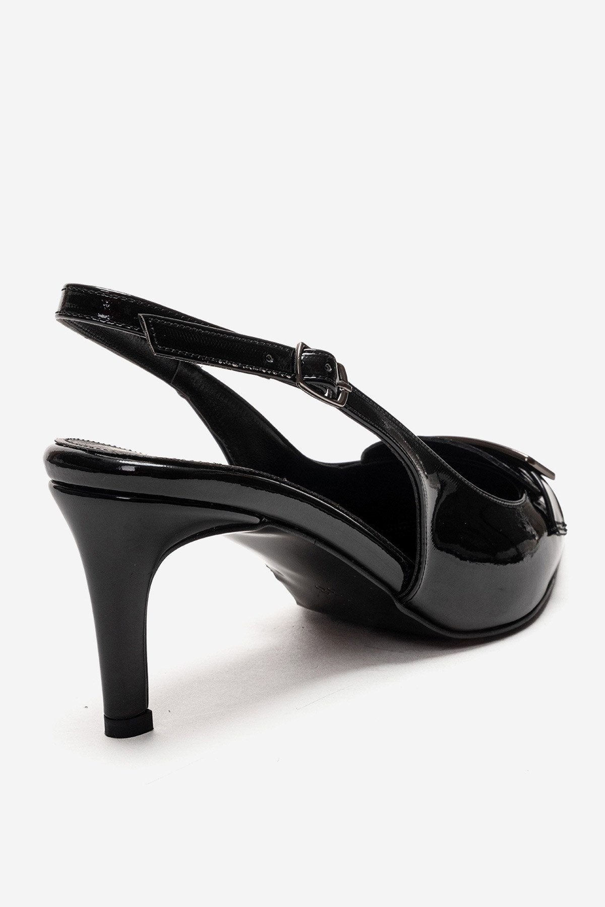 SOLLENNE - Black Stiletto Pump – back view showing leather, black, Vowalisse