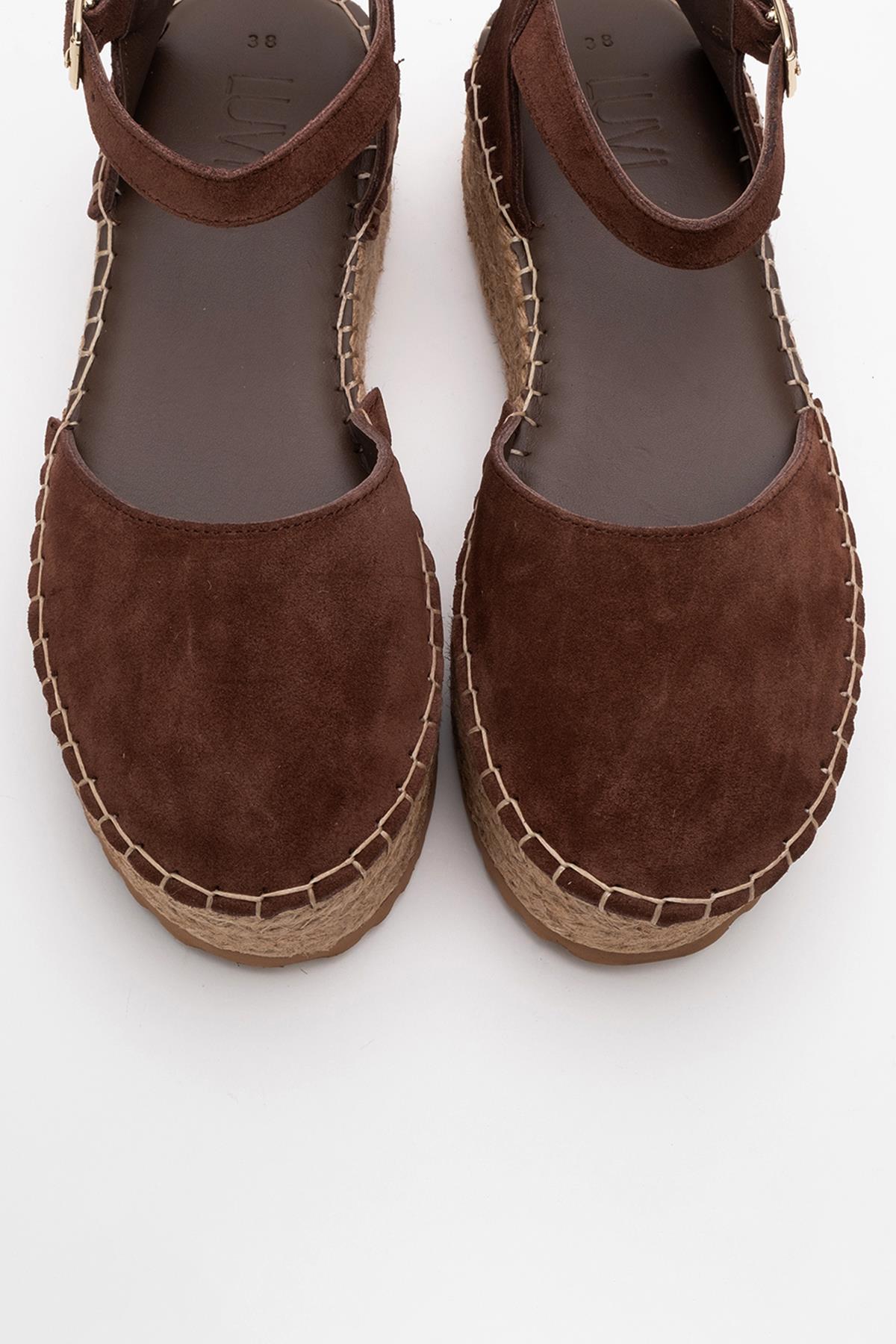 Viba - Brown Suede Leather Espadrilles – side view showing leather, suede, red, Vowalisse