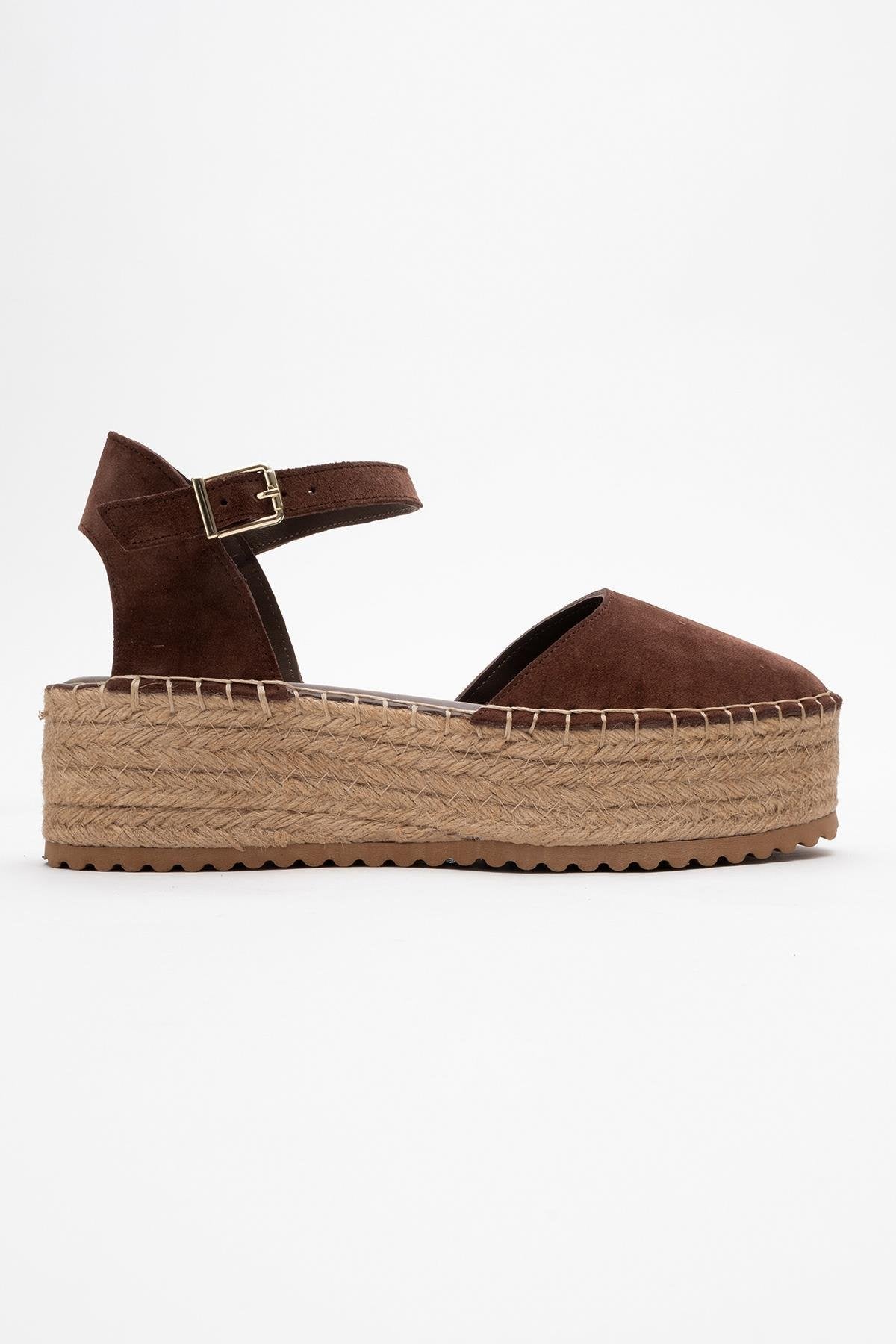 Viba - Brown Suede Leather Espadrilles – back view showing leather, suede, red, Vowalisse