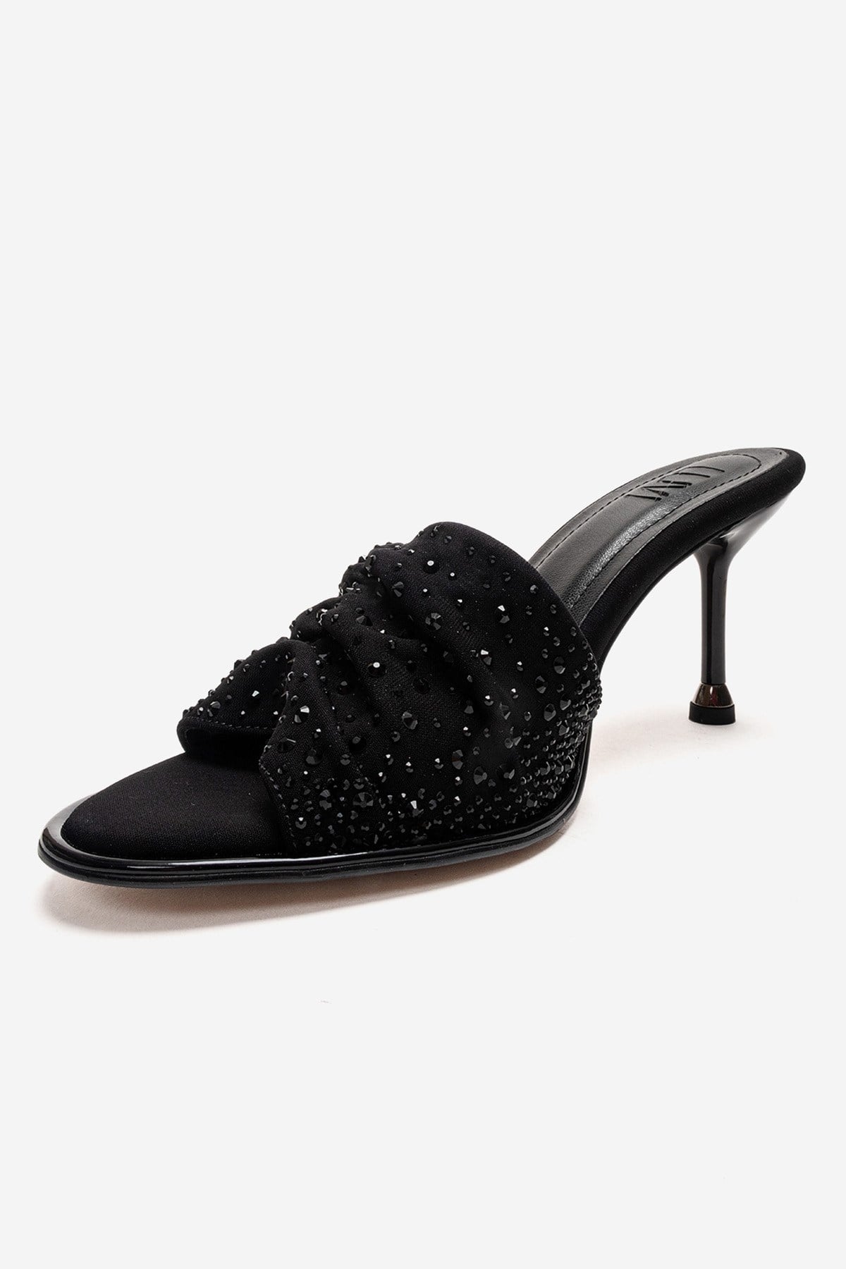Karina - Black Stiletto Mule – top view showing leather, black, Vowalisse