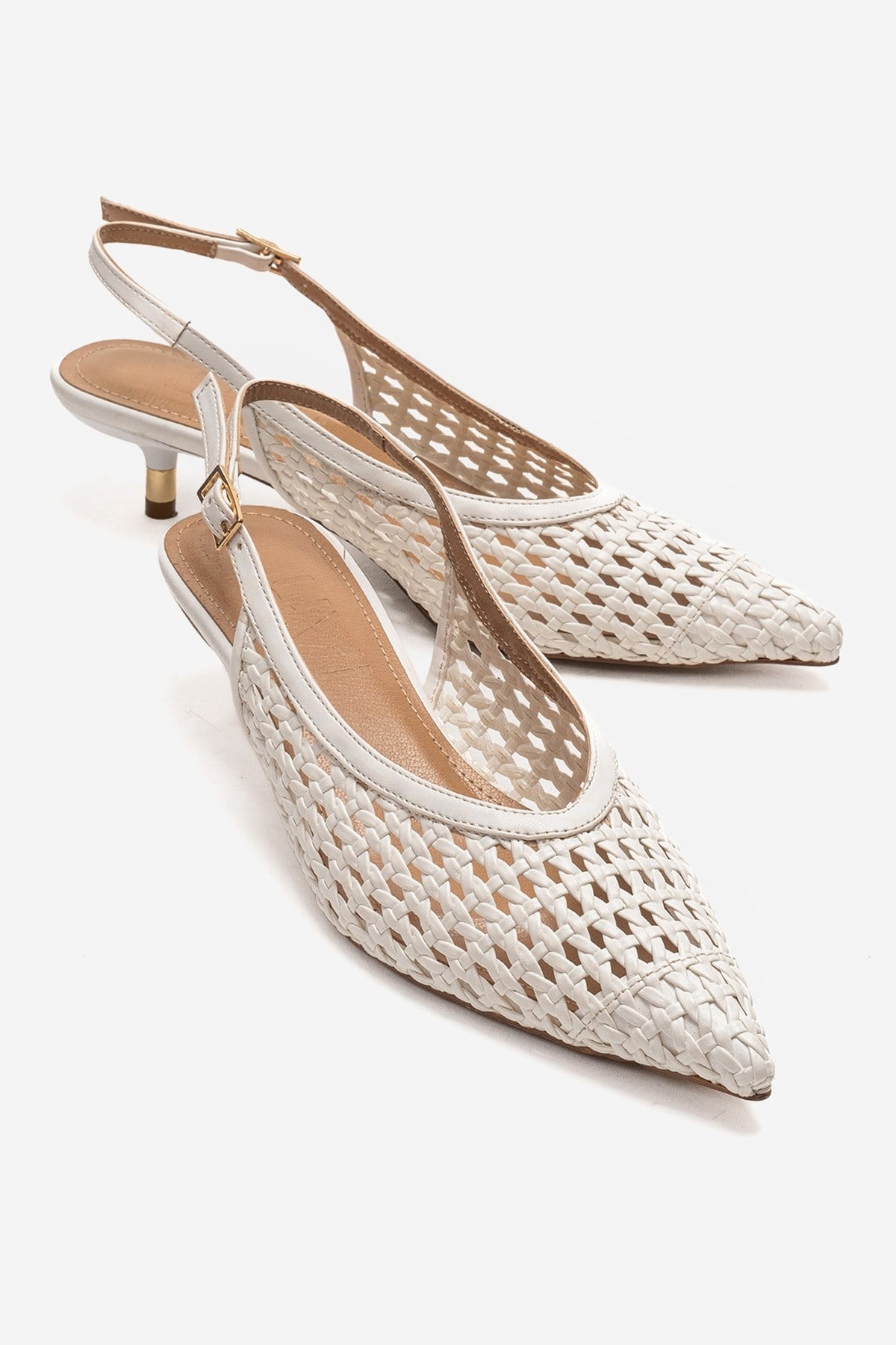 Orelis - White Kitten Heel – front three-quarter view showing leather, white, red, Vowalisse