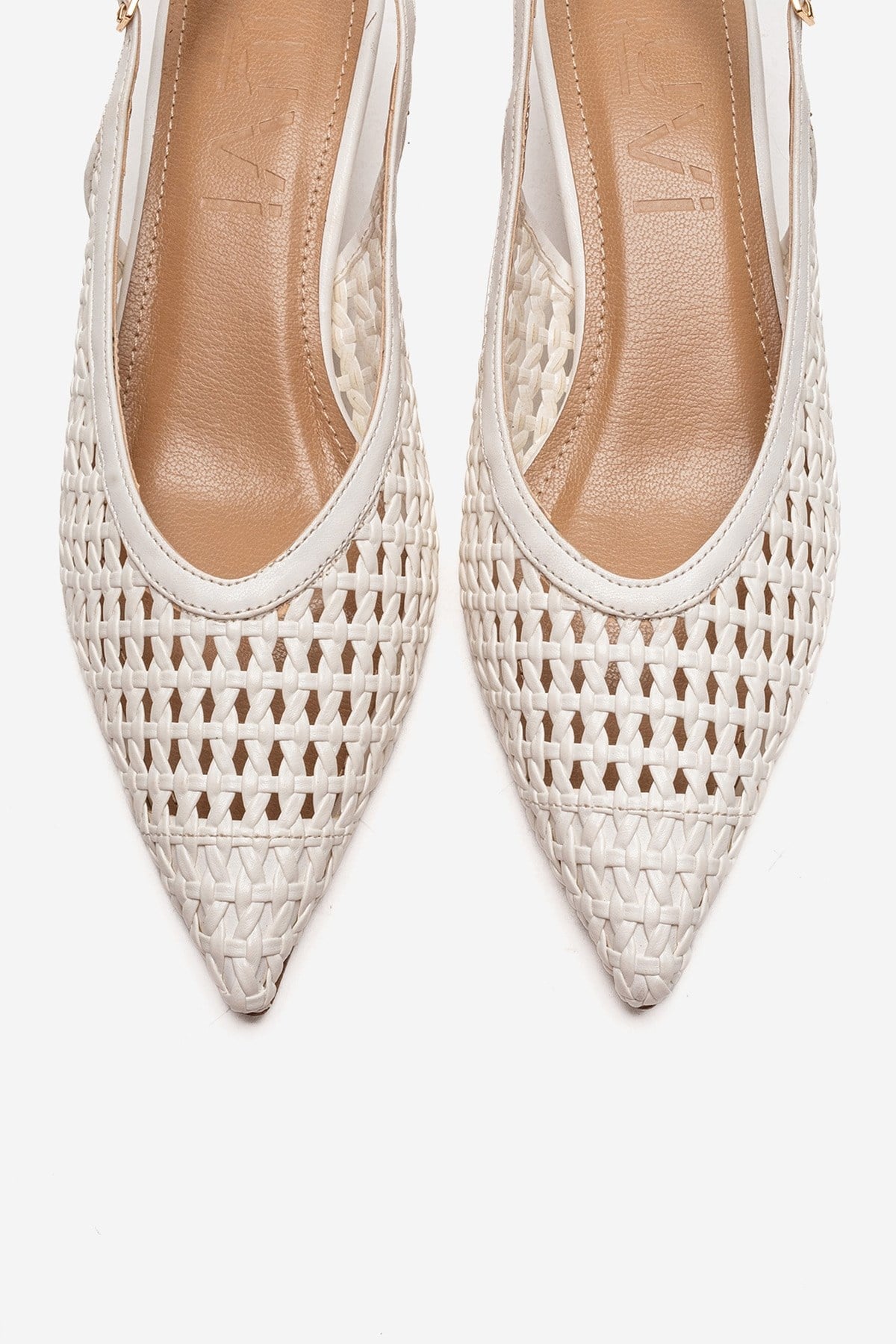 Orelis - White Kitten Heel – side view showing leather, white, red, Vowalisse