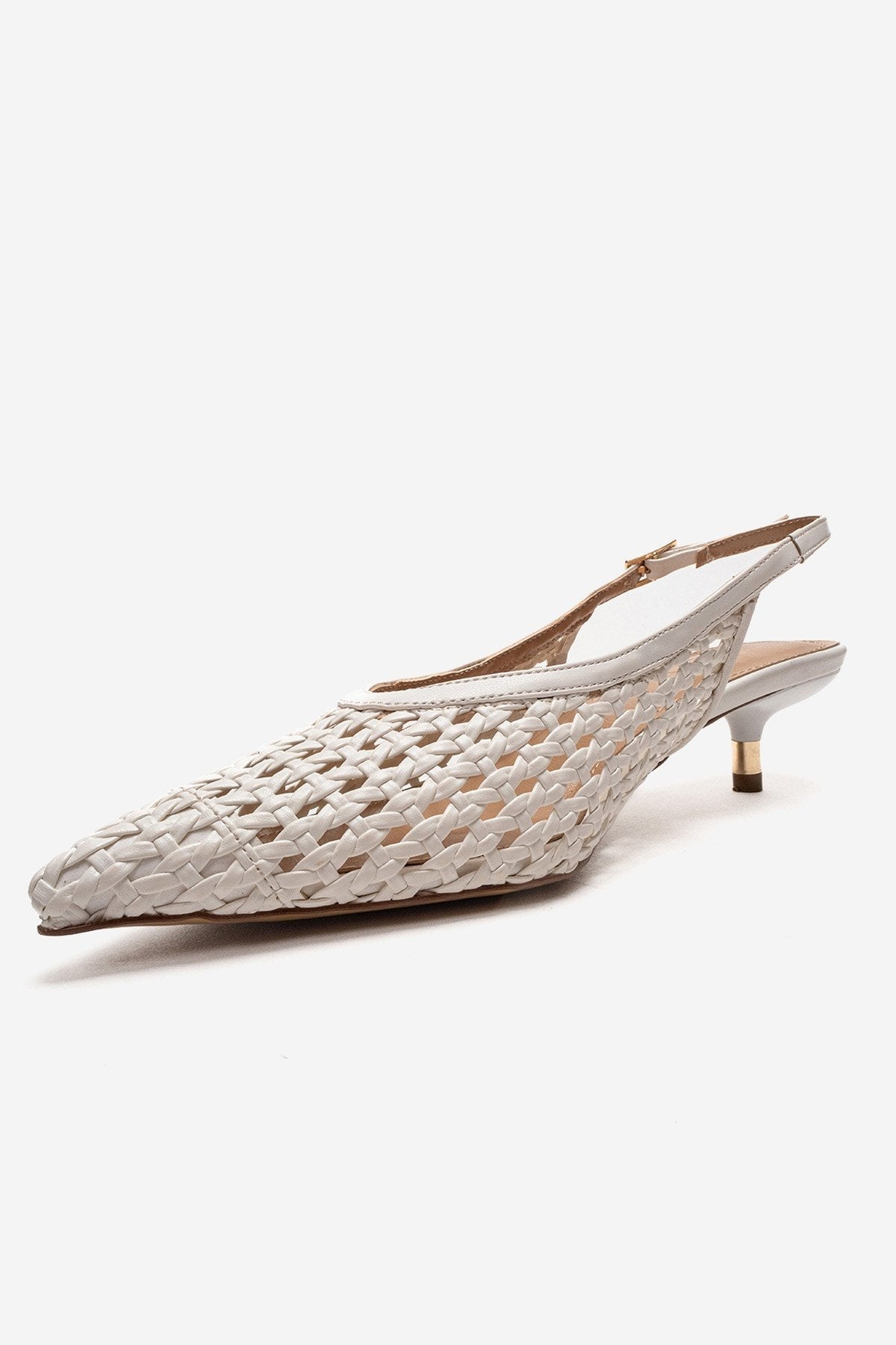 Orelis - White Kitten Heel – top view showing leather, white, red, Vowalisse