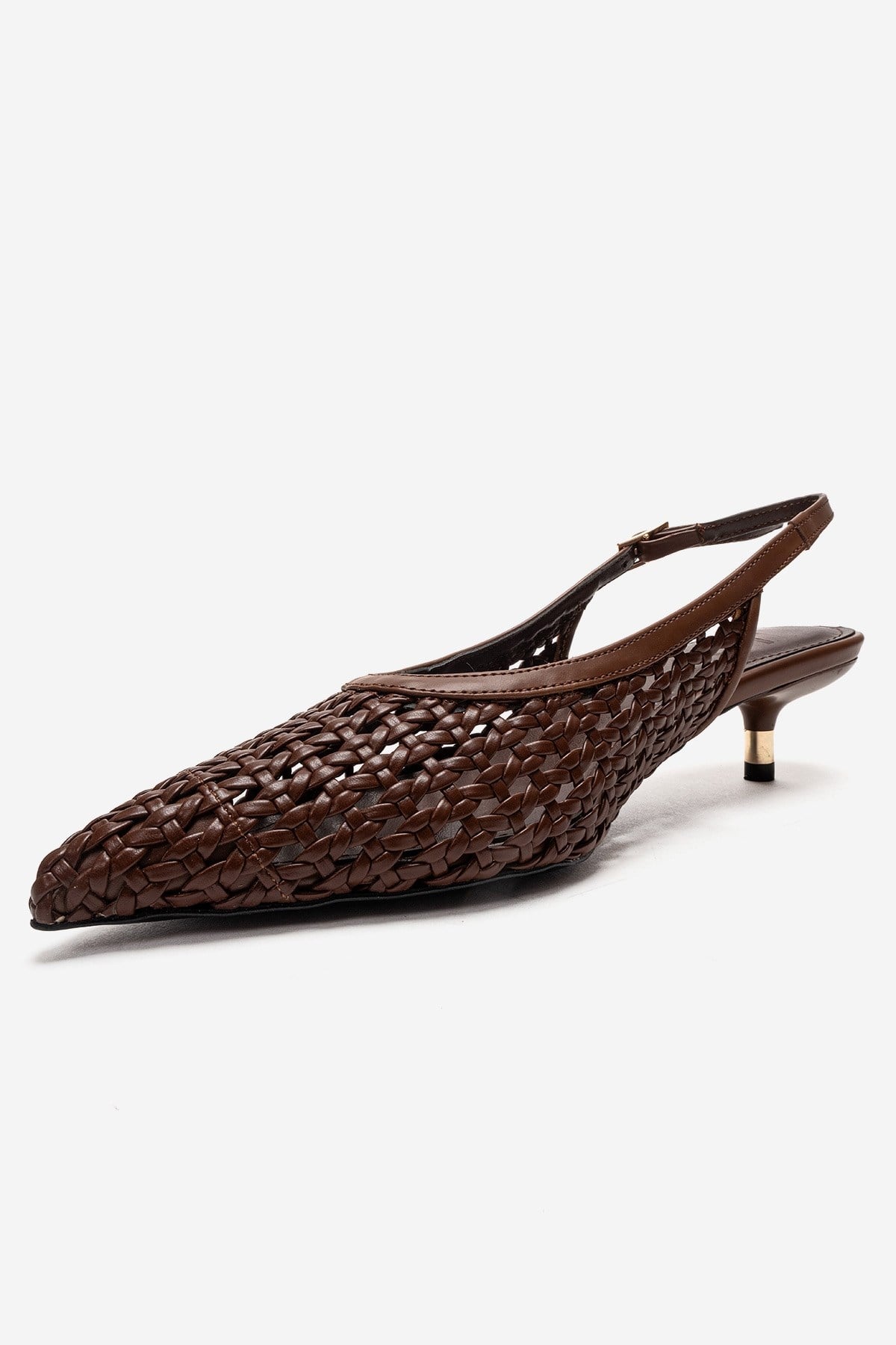Orelis - Brown Kitten Heel – top view showing leather, red, Vowalisse