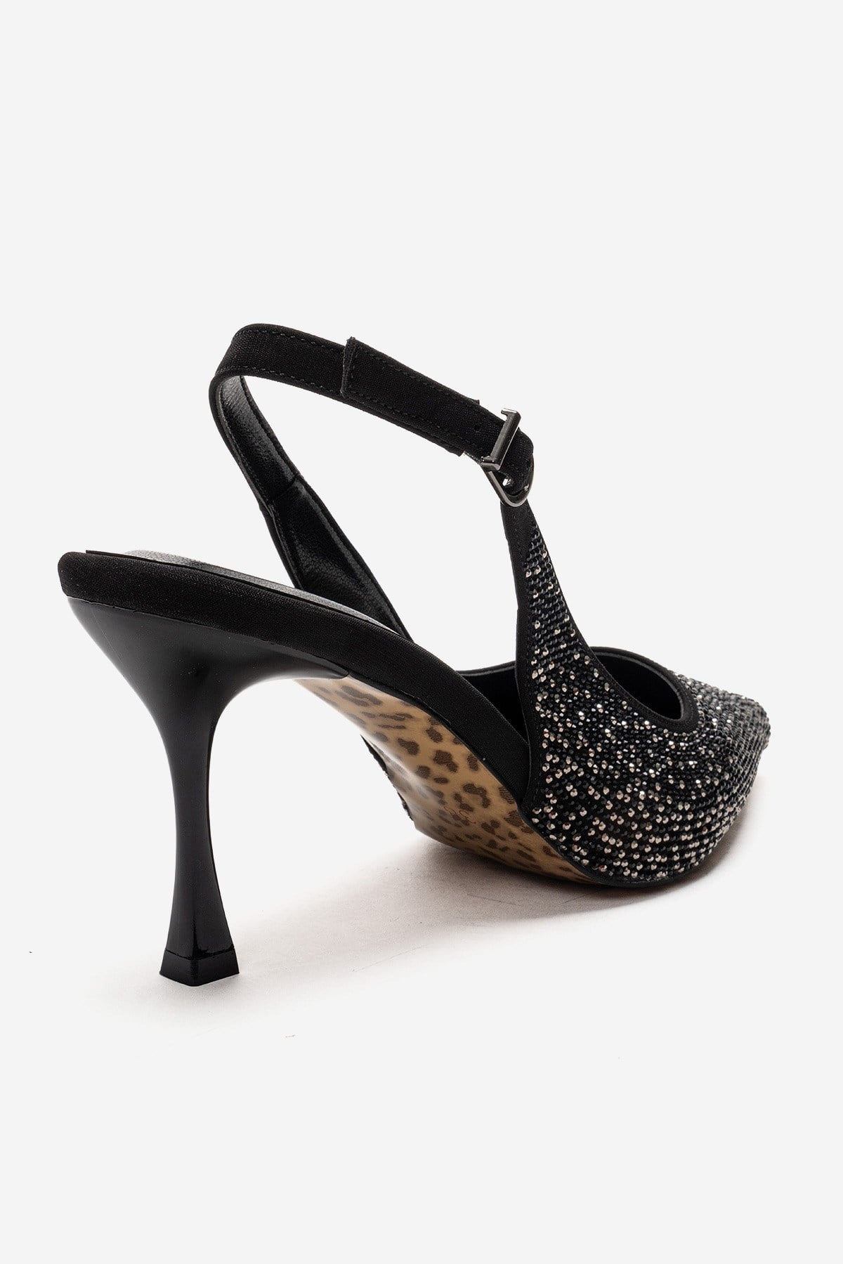 Johanna - Black Stiletto Pump – back view showing crystal, leather, black, Vowalisse