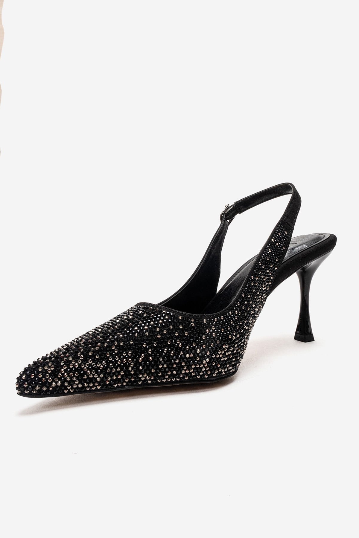 Johanna - Black Stiletto Pump – top view showing crystal, leather, black, Vowalisse