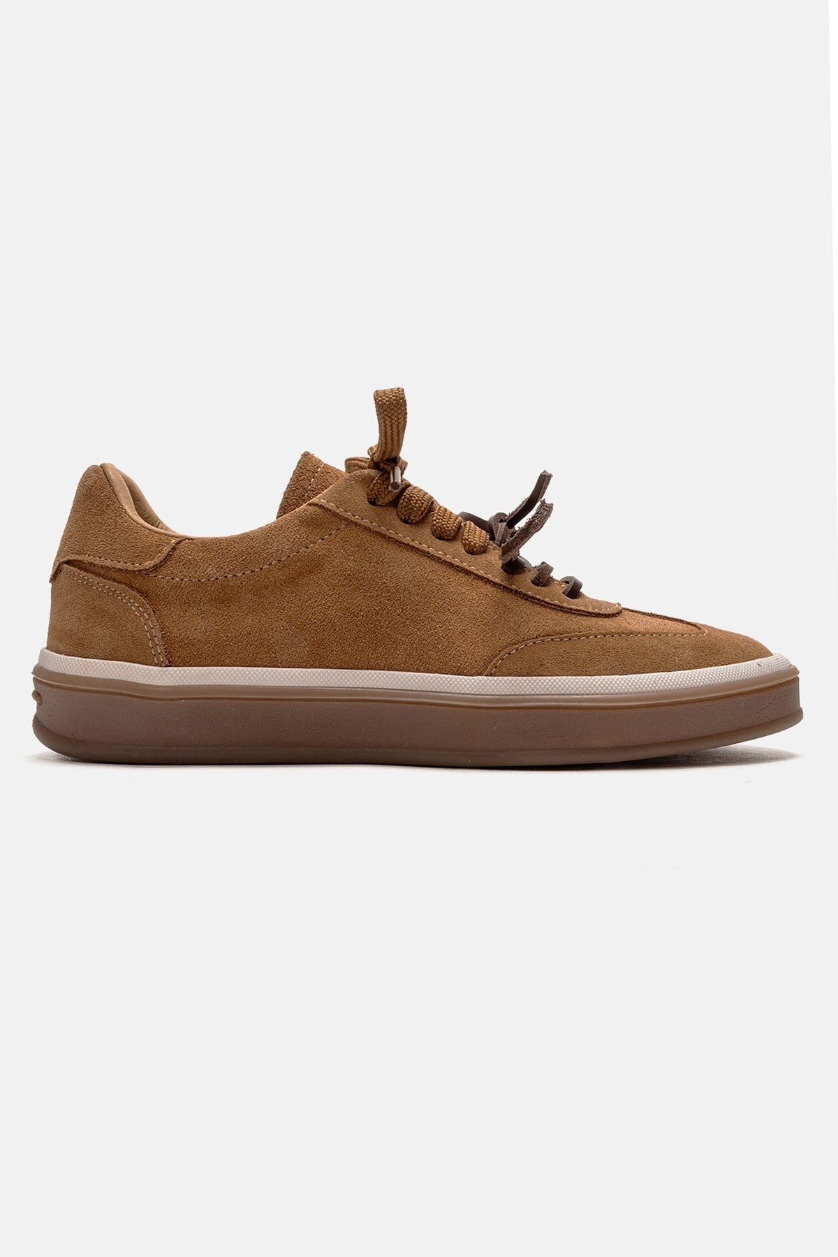 MELLE - Cognac Genuine Leather Everyday Sneaker – heel view showing leather, suede, Vowalisse
