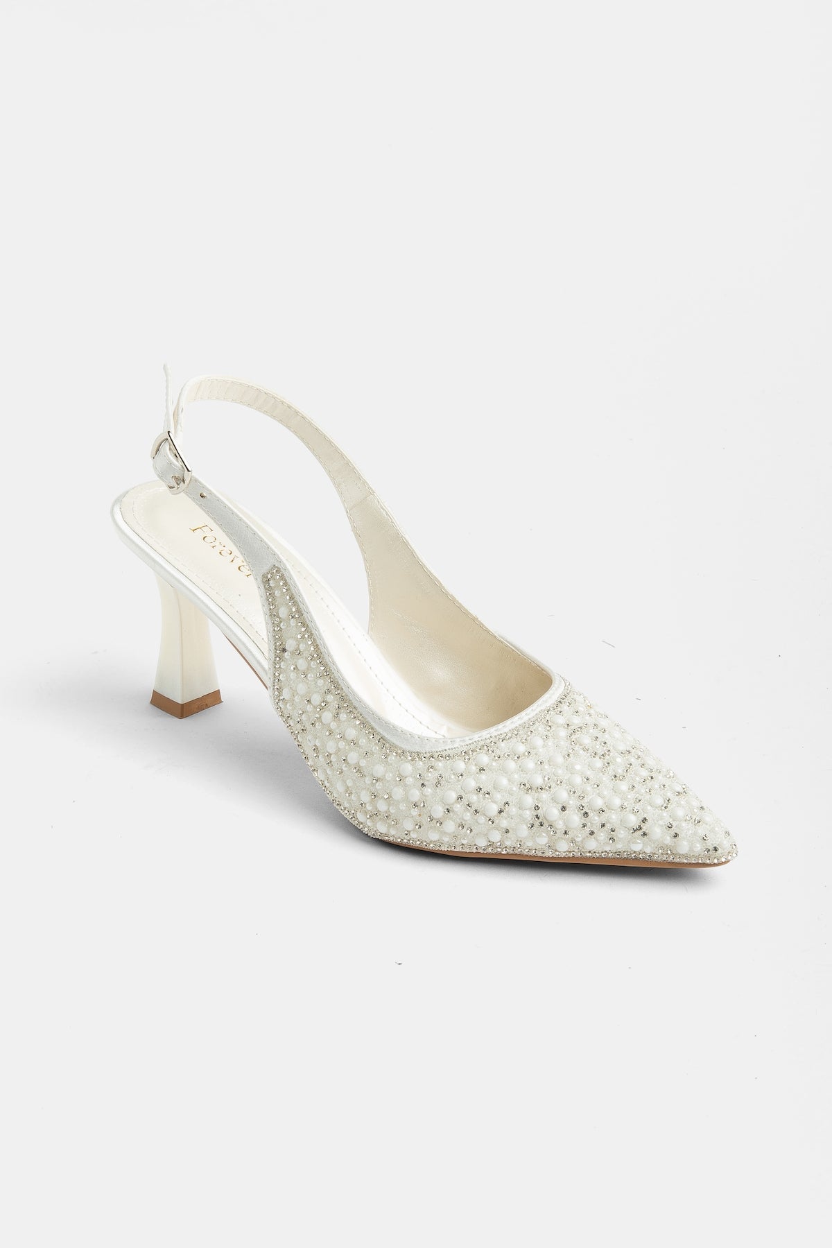 Netto Slingback Pump – front three-quarter view showing pearl, crystal, ivory, Vowalisse