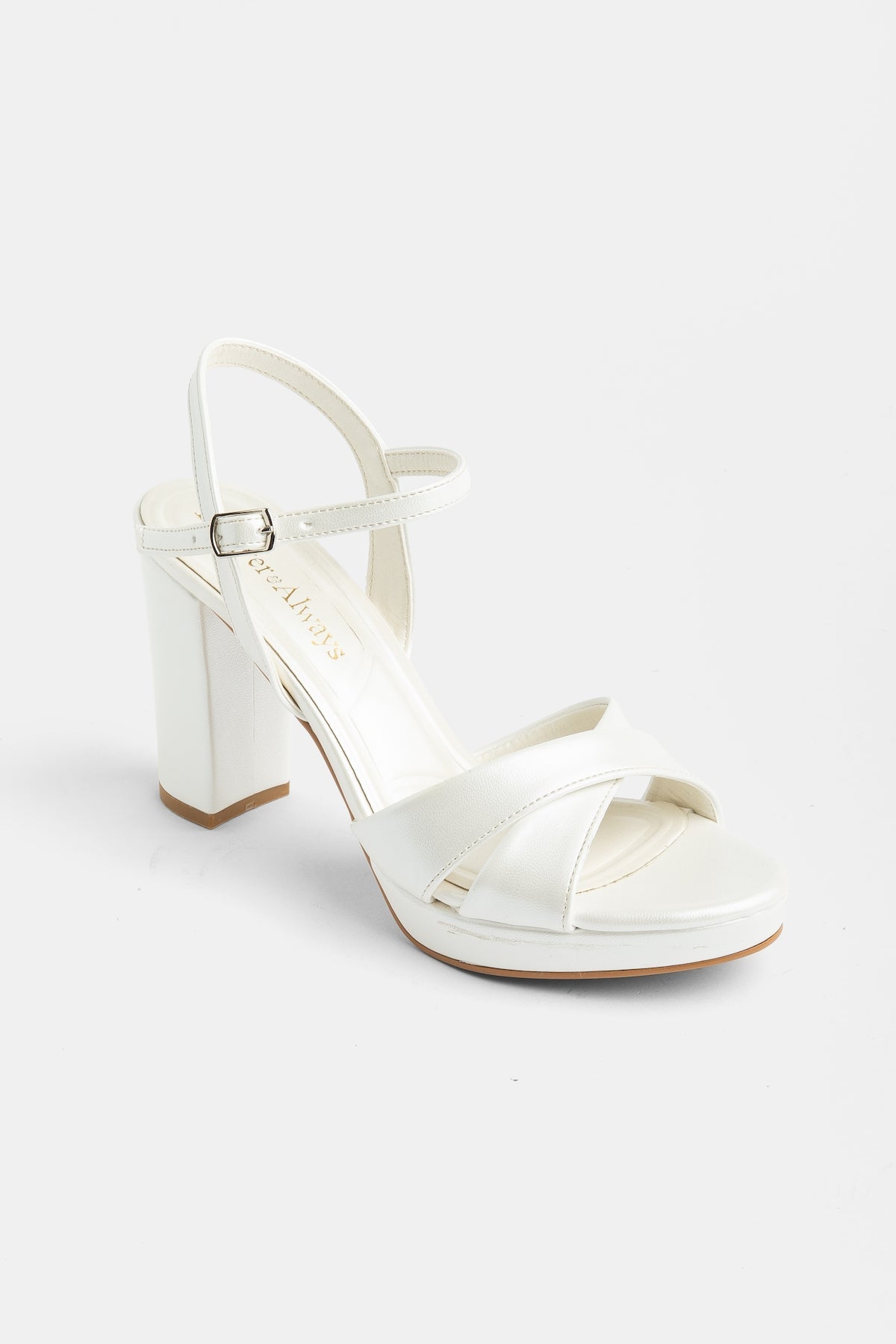 Setto Slingback Bridal High Heel Sandal – front three-quarter view showing white, Vowalisse