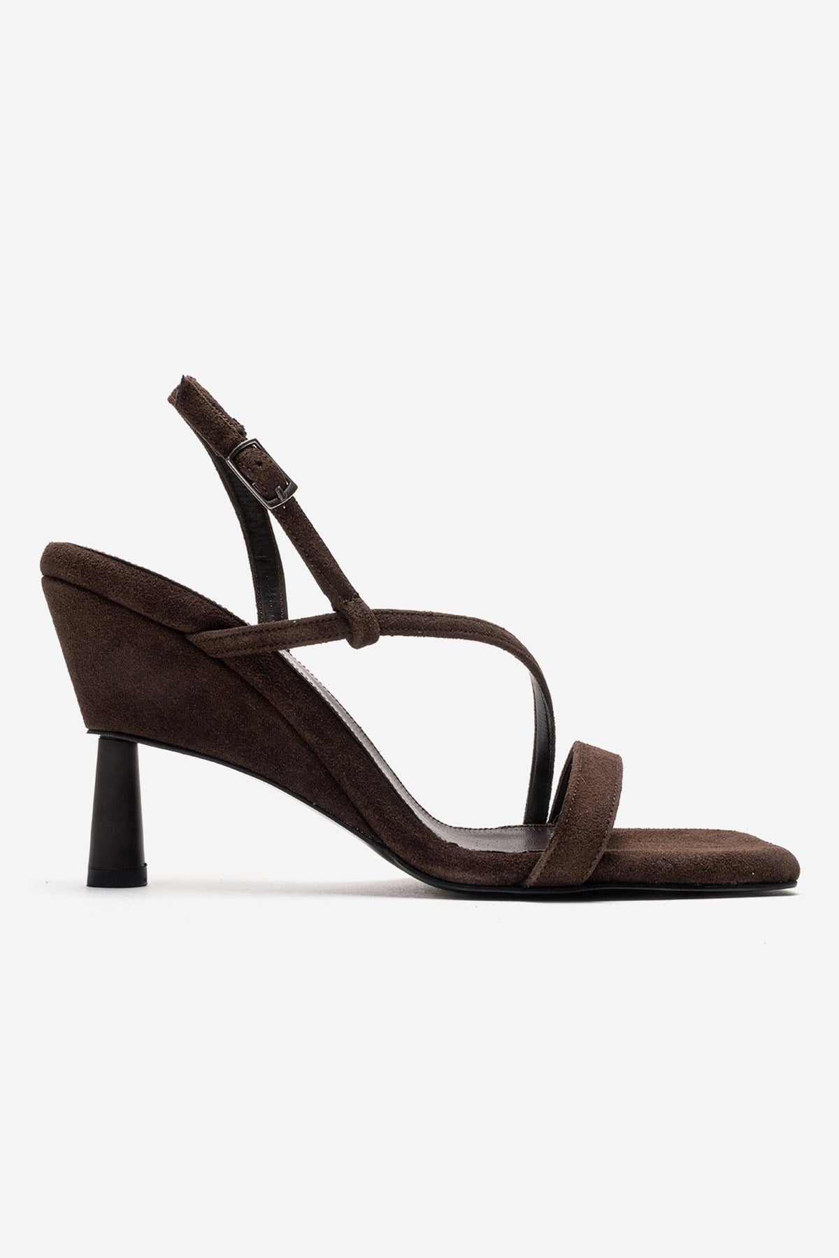 JOLENE - Brown Stiletto Pump – heel view showing leather, suede, Vowalisse