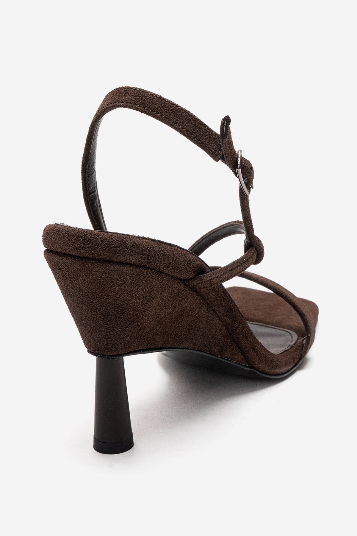 JOLENE - Brown Stiletto Pump – back view showing leather, suede, Vowalisse