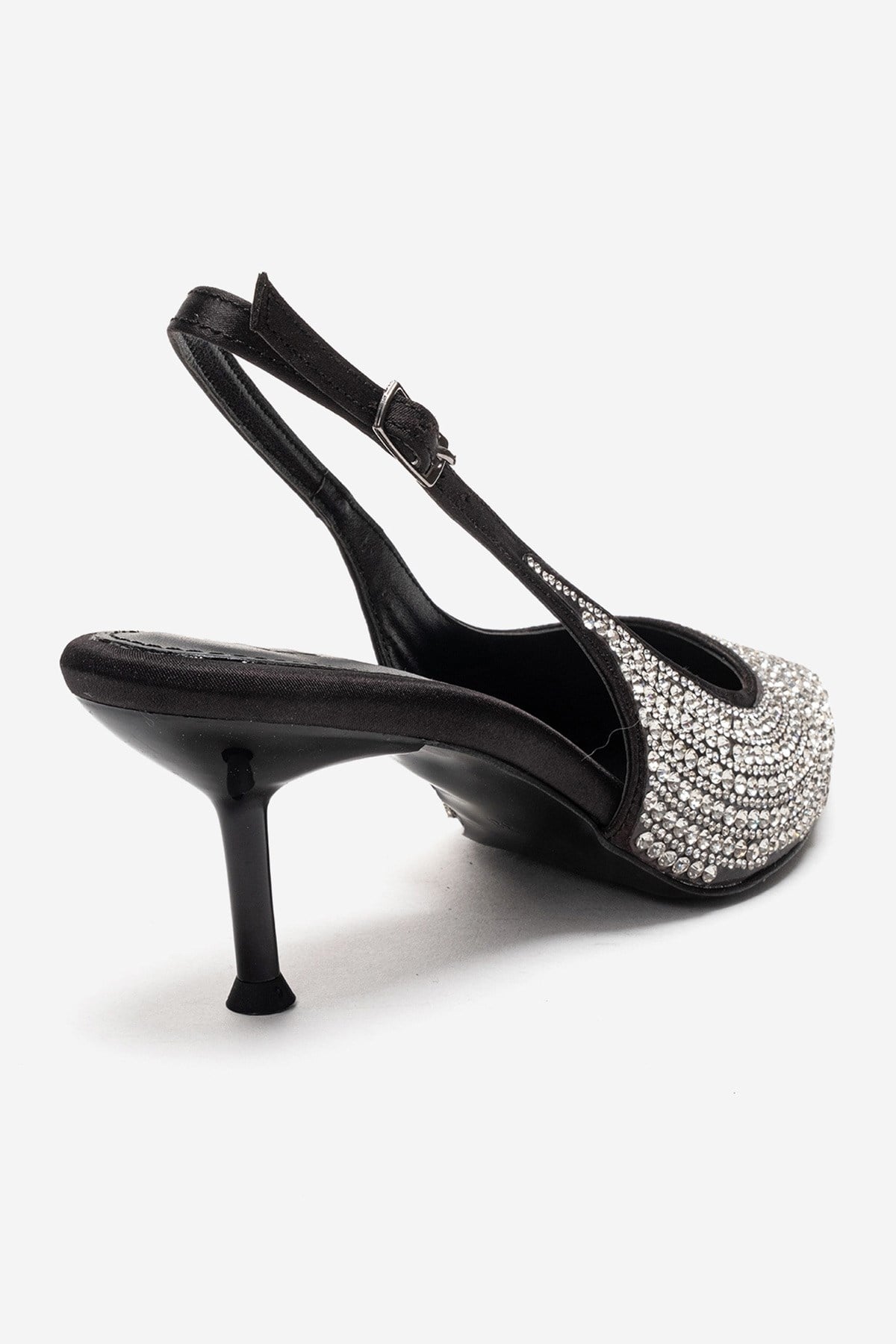 YASMINA - Black Stiletto Pump – back view showing leather, black, Vowalisse