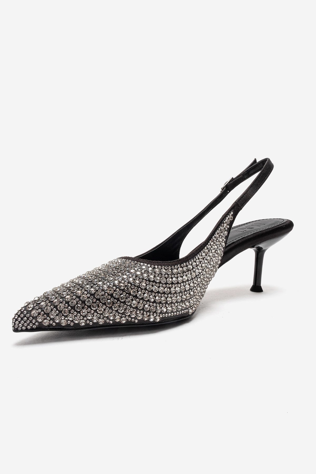 YASMINA - Black Stiletto Pump – top view showing leather, black, Vowalisse