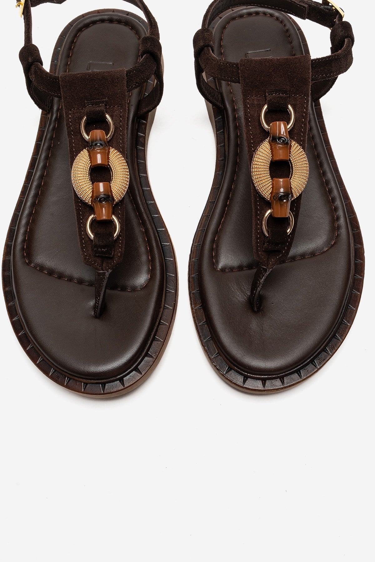 TIANA - Brown Genuine Leather Buckled Toe-Post Sandal – side view showing leather, Vowalisse