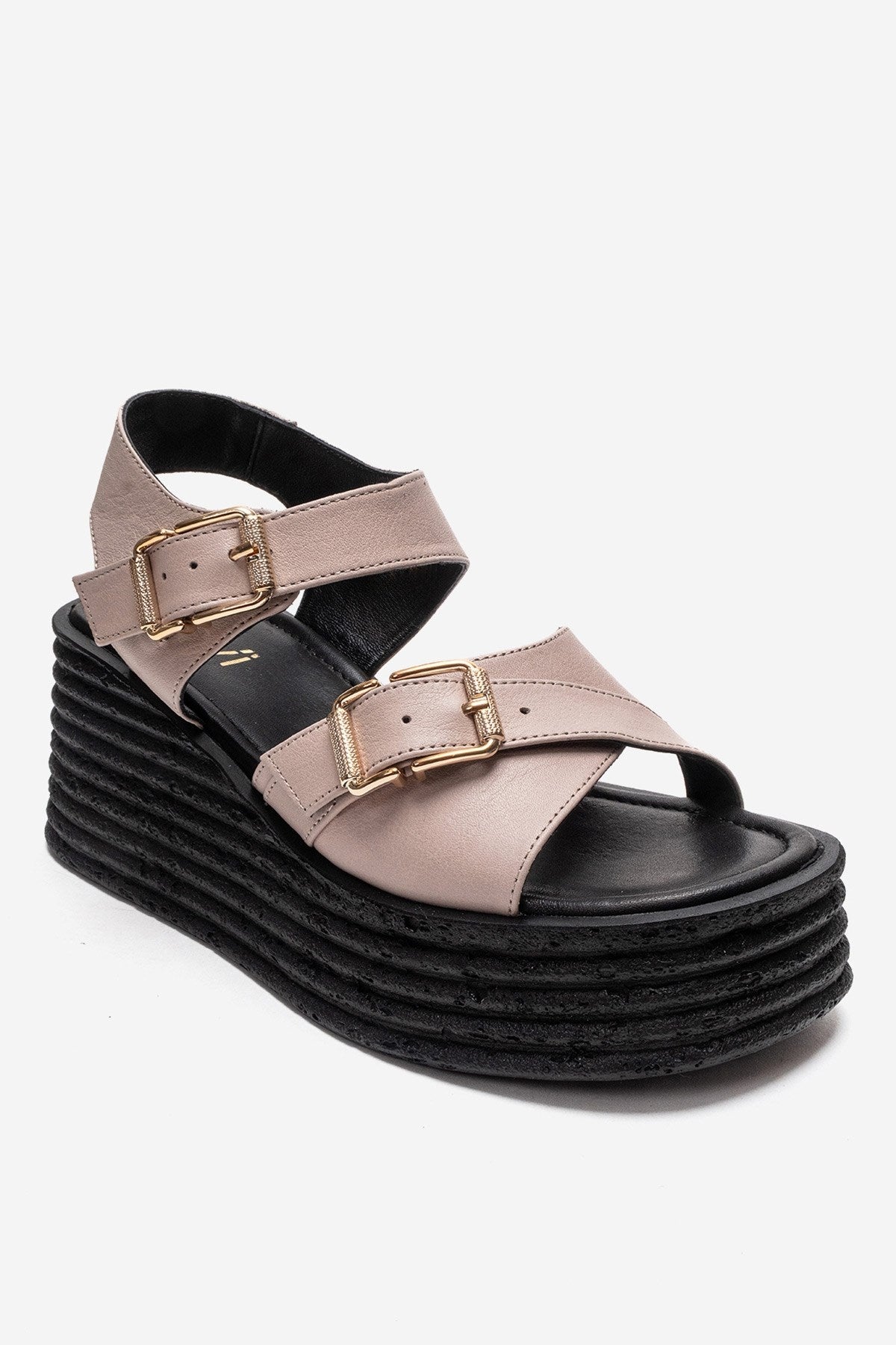 MIRETTE - Off-White Genuine Leather Platform Sandal – detail view showing leather, white, Vowalisse