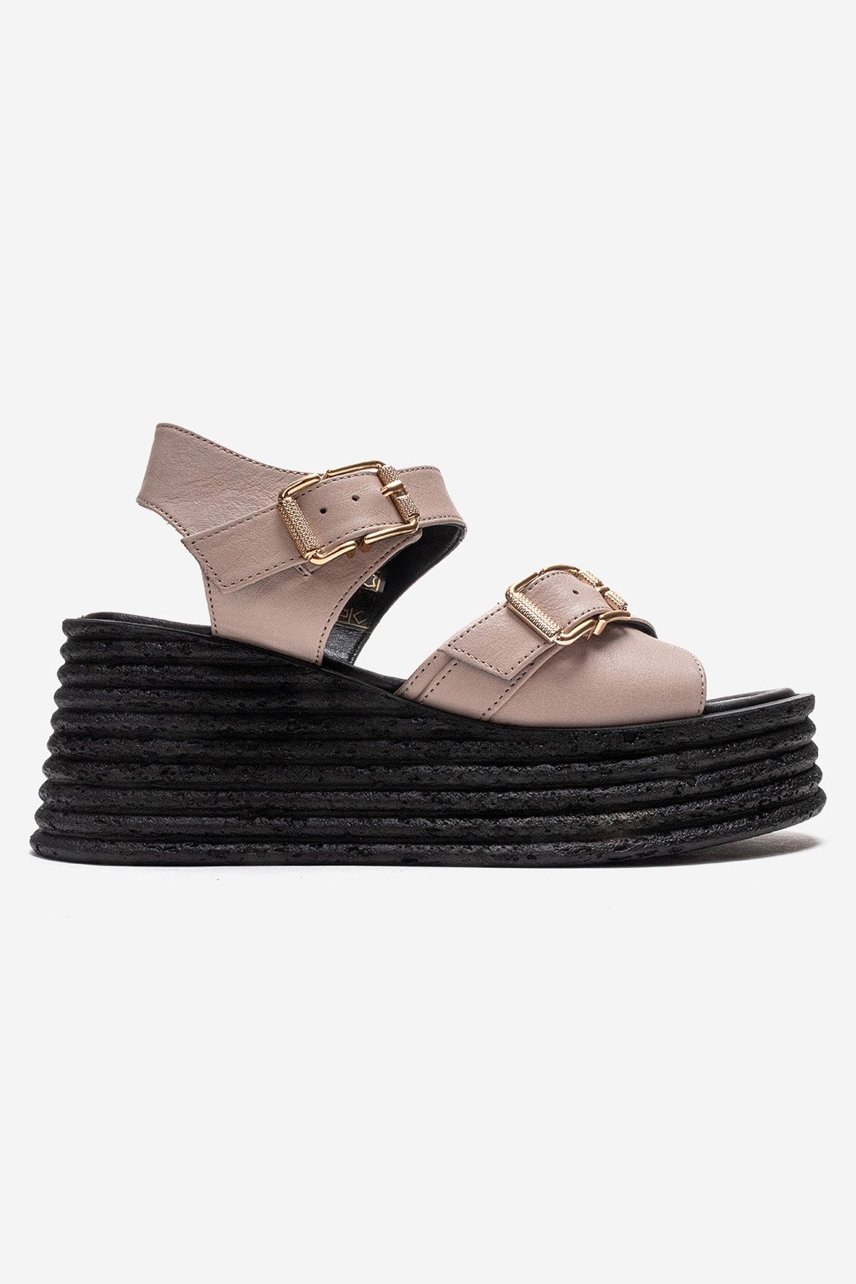 MIRETTE - Off-White Genuine Leather Platform Sandal – heel view showing leather, white, Vowalisse