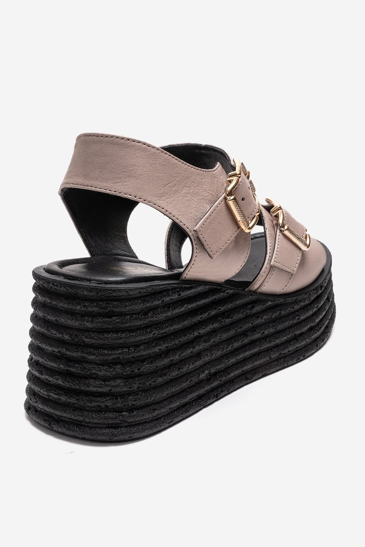 MIRETTE - Off-White Genuine Leather Platform Sandal – back view showing leather, white, Vowalisse