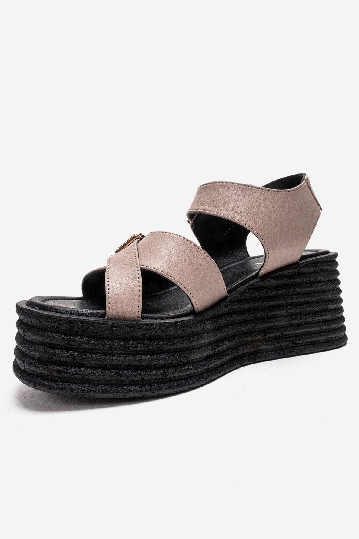 MIRETTE - Off-White Genuine Leather Platform Sandal – top view showing leather, white, Vowalisse