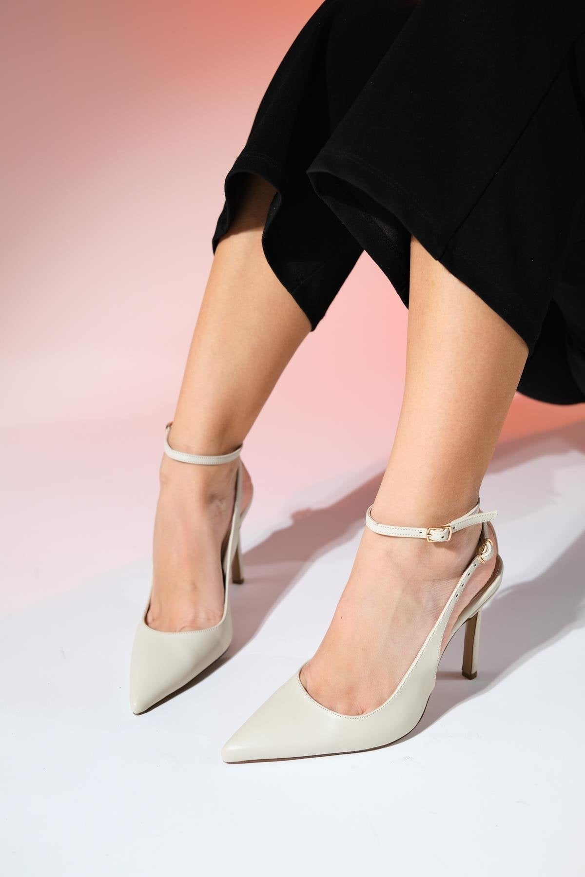 Ubuntu - Ecru Pointed Toe High Heel Pump – side view showing leather, Vowalisse