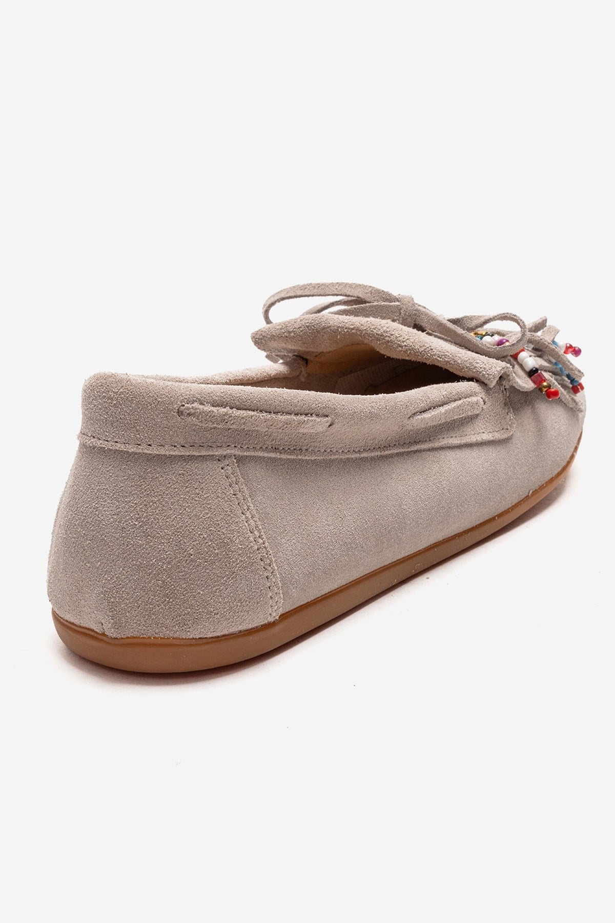 EVELYN - Beige Genuine Suede Leather Loafer – back view showing leather, suede, Vowalisse