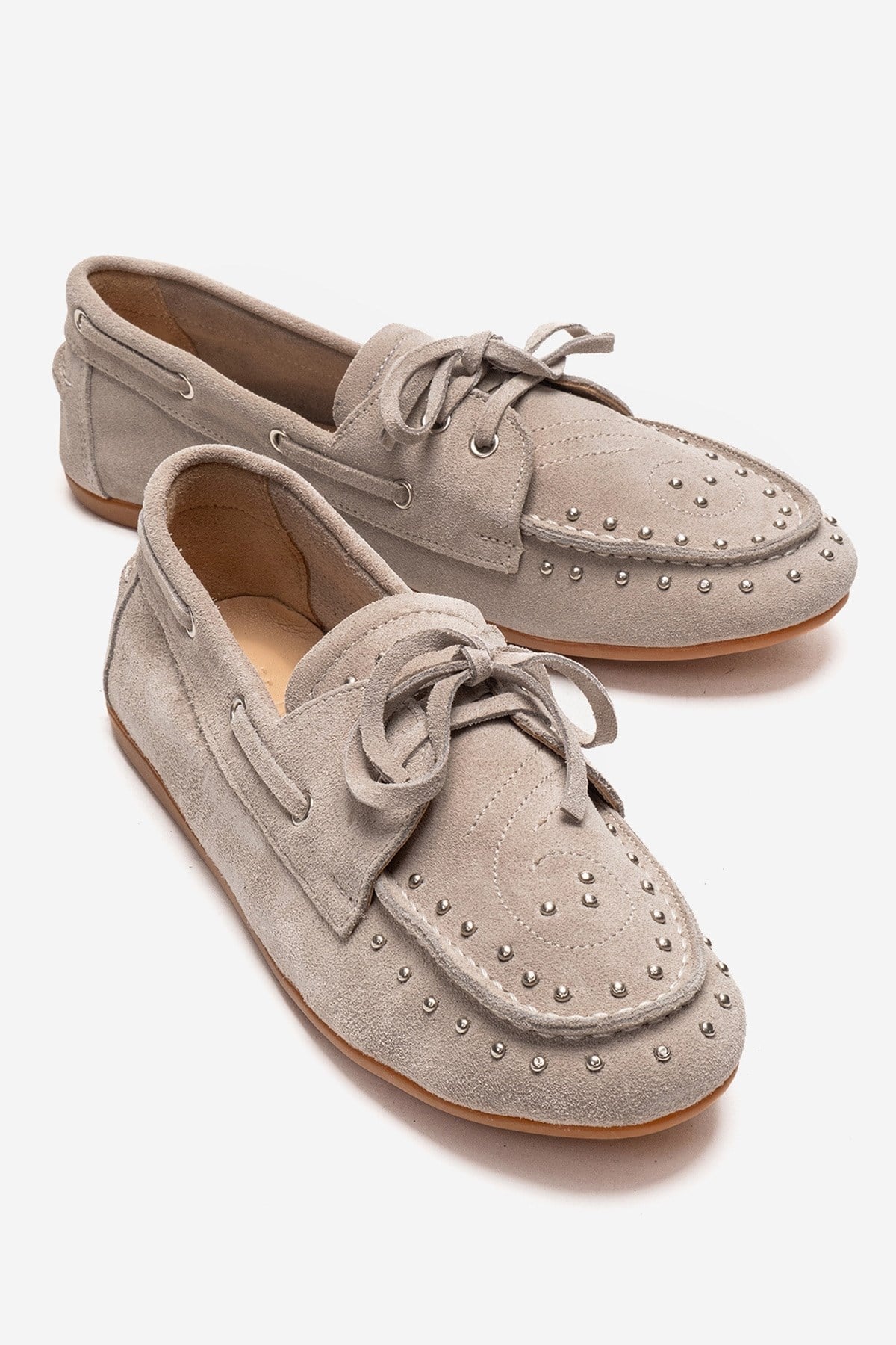 CUESTA - Beige Genuine Suede Leather Loafer – front three-quarter view showing leather, suede, Vowalisse