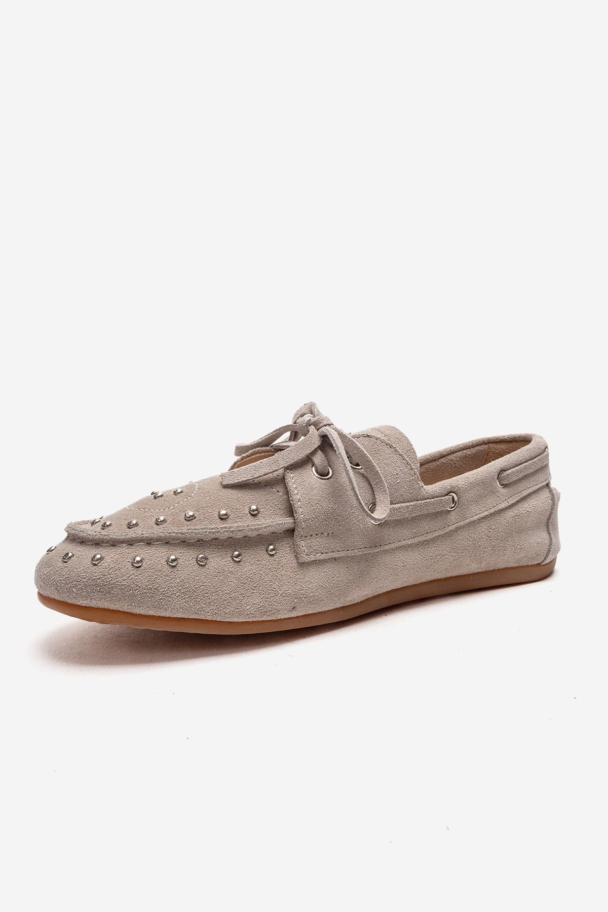 CUESTA - Beige Genuine Suede Leather Loafer – top view showing leather, suede, Vowalisse