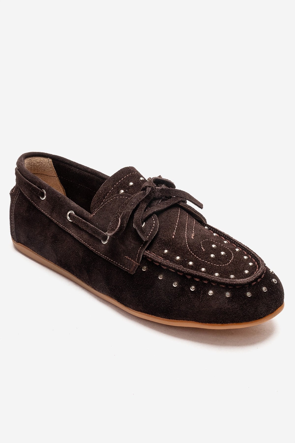 CUESTA - Brown Genuine Leather Loafer Shoe – detail view showing leather, suede, Vowalisse