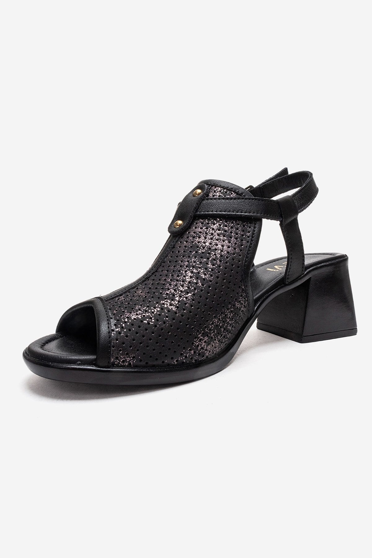 JANELLE - Black Genuine Leather Block Heel Sandal – back view showing leather, black, Vowalisse