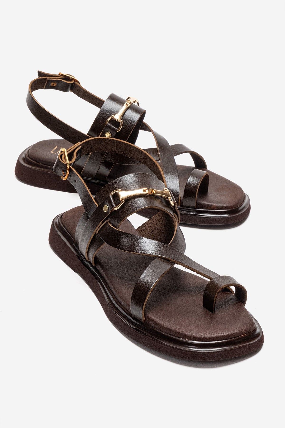 FABIANA - Brown Genuine Leather Thong Sandal – front three-quarter view showing leather, Vowalisse