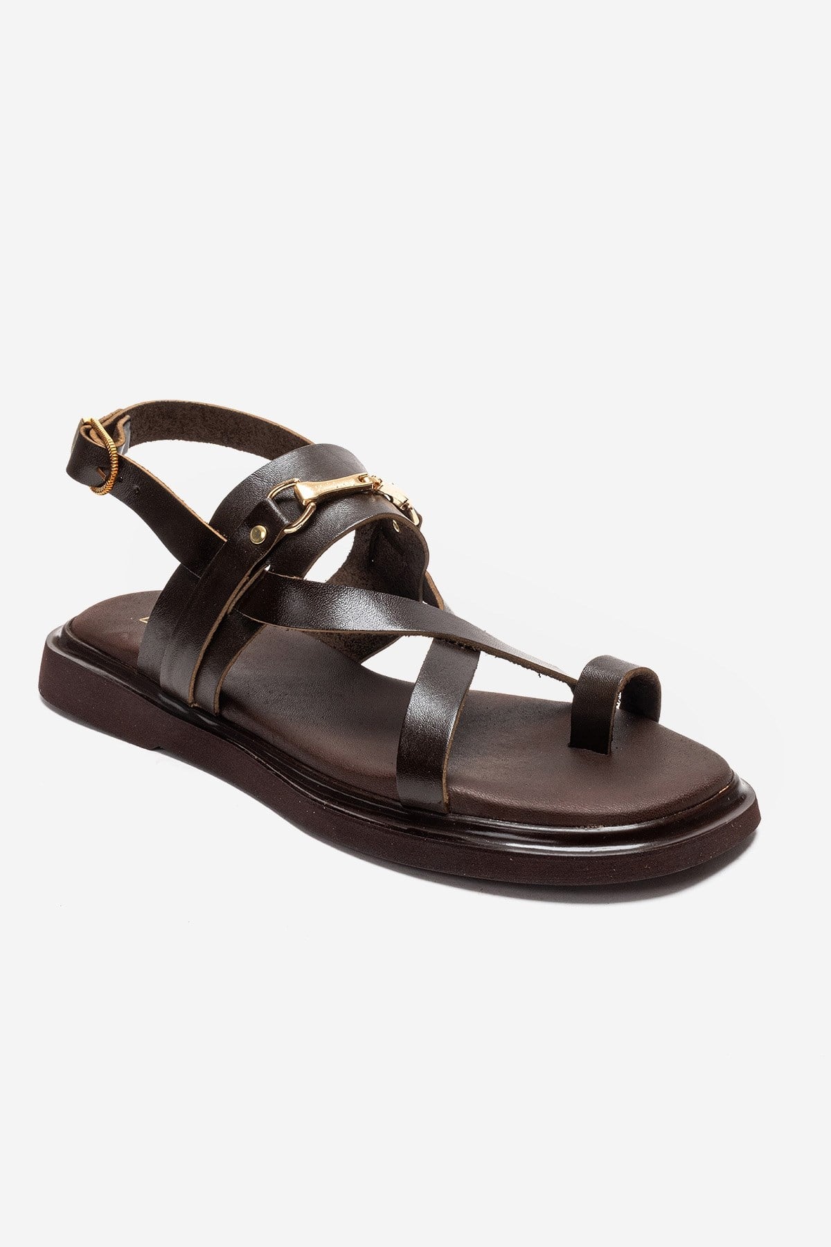 FABIANA - Brown Genuine Leather Thong Sandal – detail view showing leather, Vowalisse