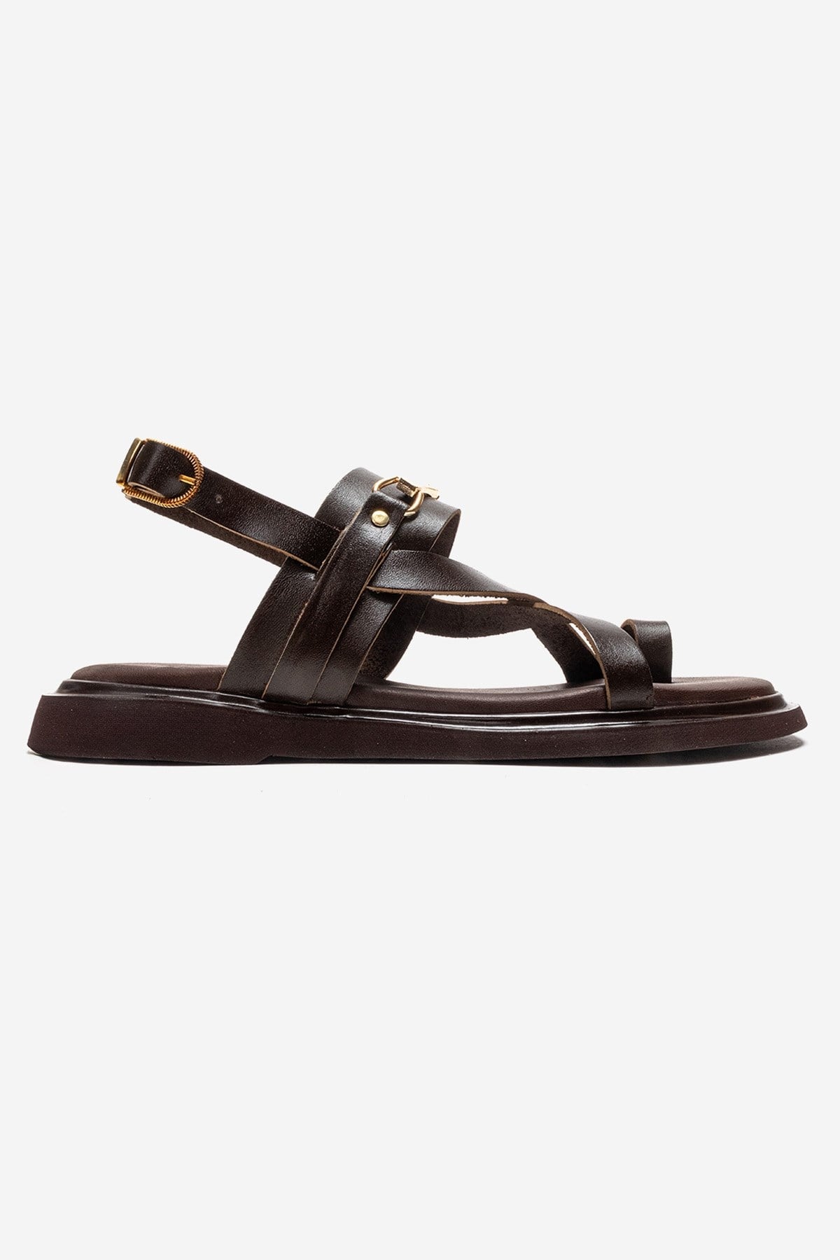 FABIANA - Brown Genuine Leather Thong Sandal – heel view showing leather, Vowalisse