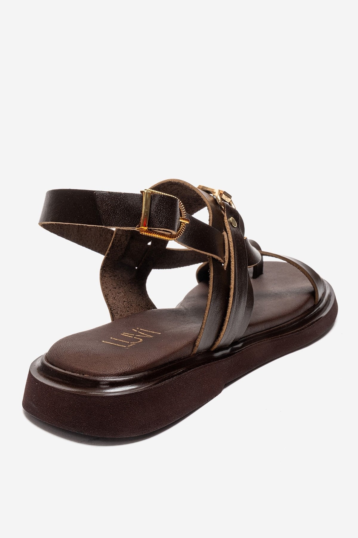 FABIANA - Brown Genuine Leather Thong Sandal – back view showing leather, Vowalisse