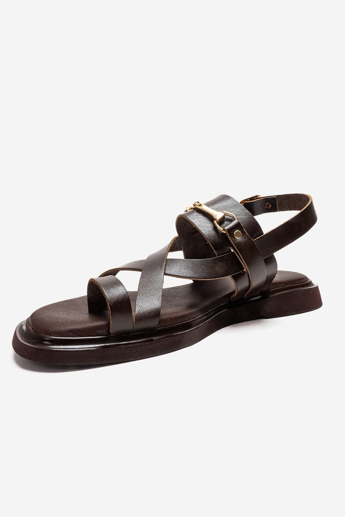 FABIANA - Brown Genuine Leather Thong Sandal – top view showing leather, Vowalisse