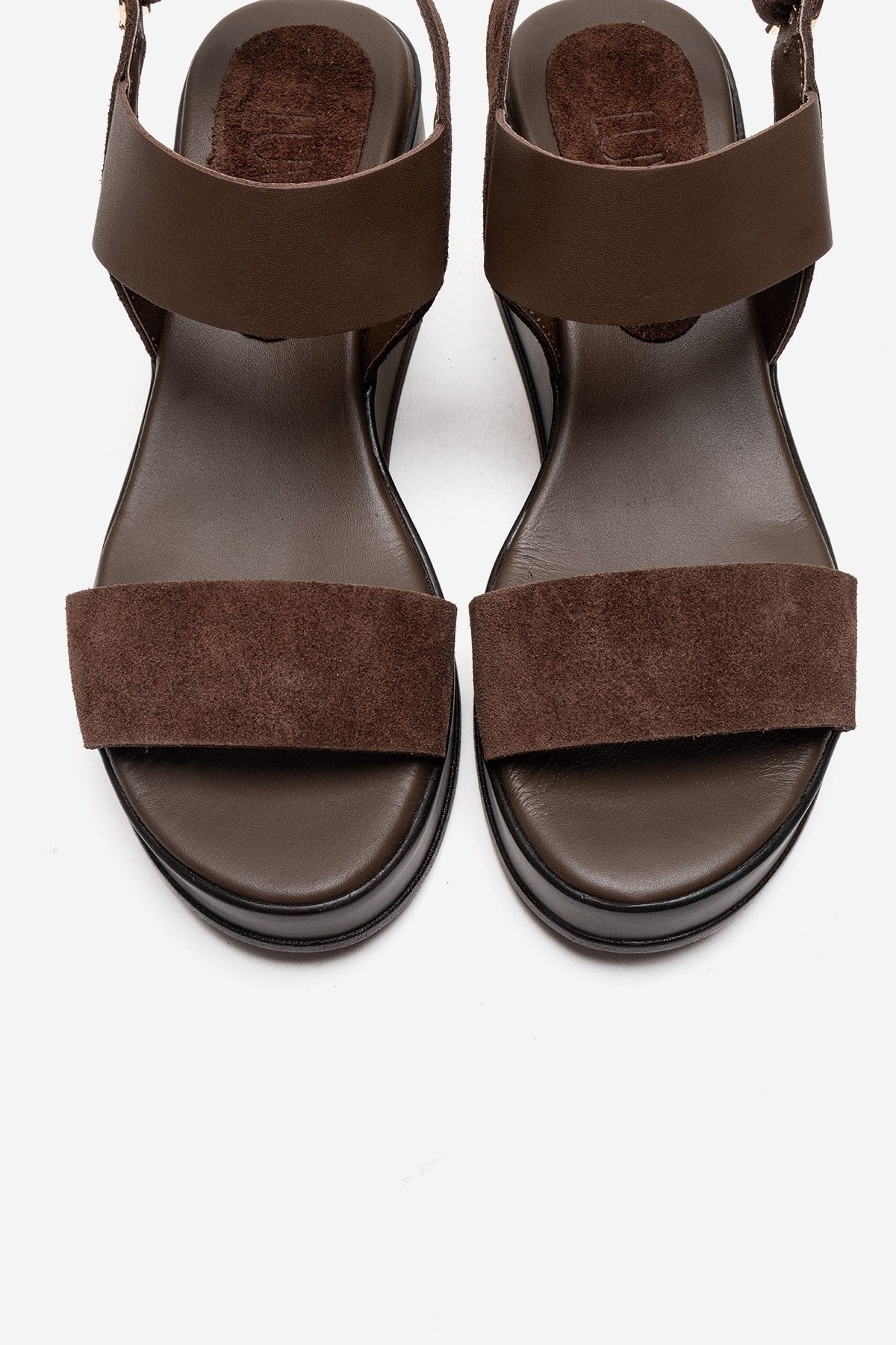 LOLANTHE - Brown Genuine Leather Wedge Sandal – side view showing leather, suede, Vowalisse
