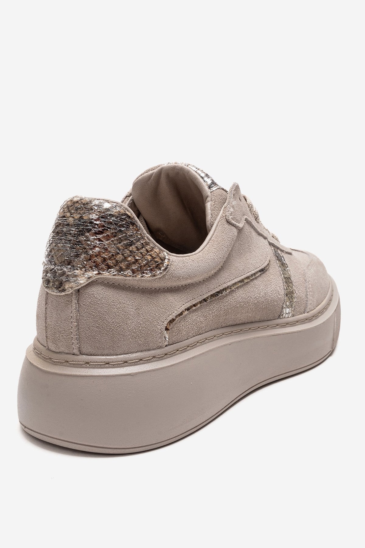 IVARA - Beige Suede Genuine Leather Everyday Sneaker – back view showing leather, suede, Vowalisse