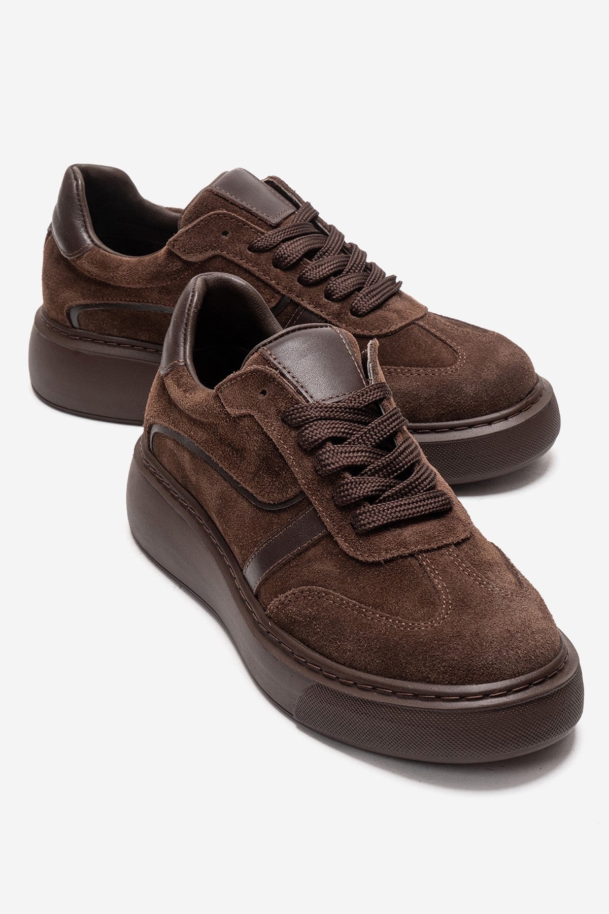 IVARA - Brown Suede Genuine Leather Everyday Sneaker – front three-quarter view showing leather, suede, Vowalisse