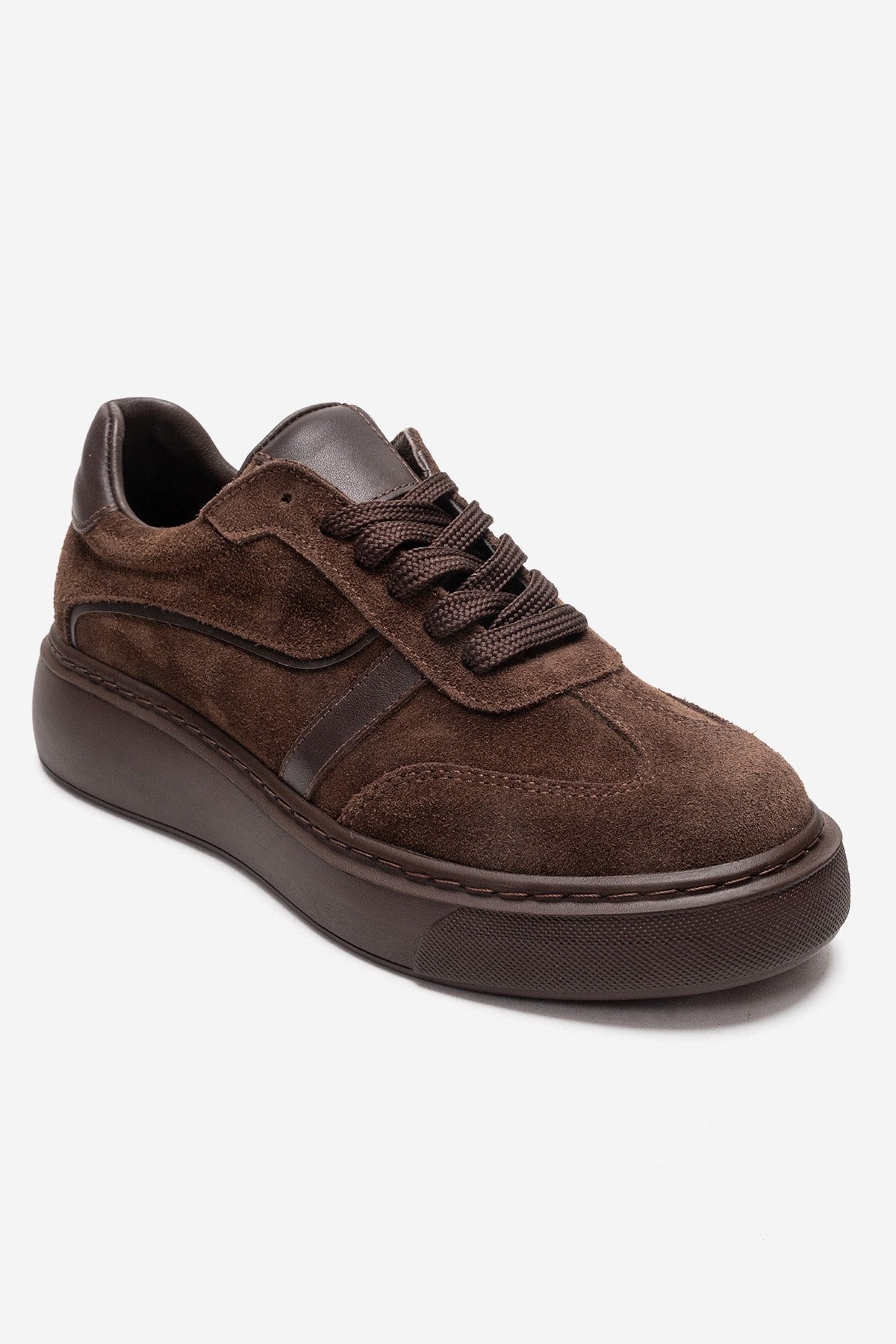 IVARA - Brown Suede Genuine Leather Everyday Sneaker – detail view showing leather, suede, Vowalisse