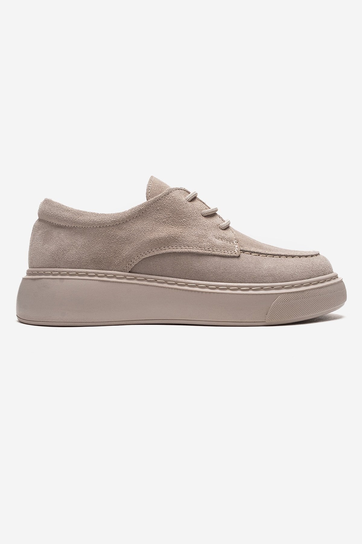 MAREON - Beige Suede Genuine Leather Lace-Up Sneaker – heel view showing lace, leather, suede, Vowalisse