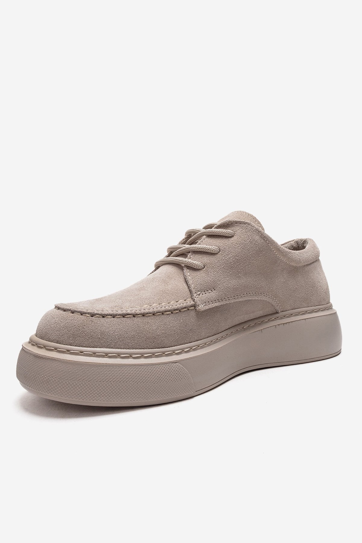 MAREON - Beige Suede Genuine Leather Lace-Up Sneaker – top view showing lace, leather, suede, Vowalisse