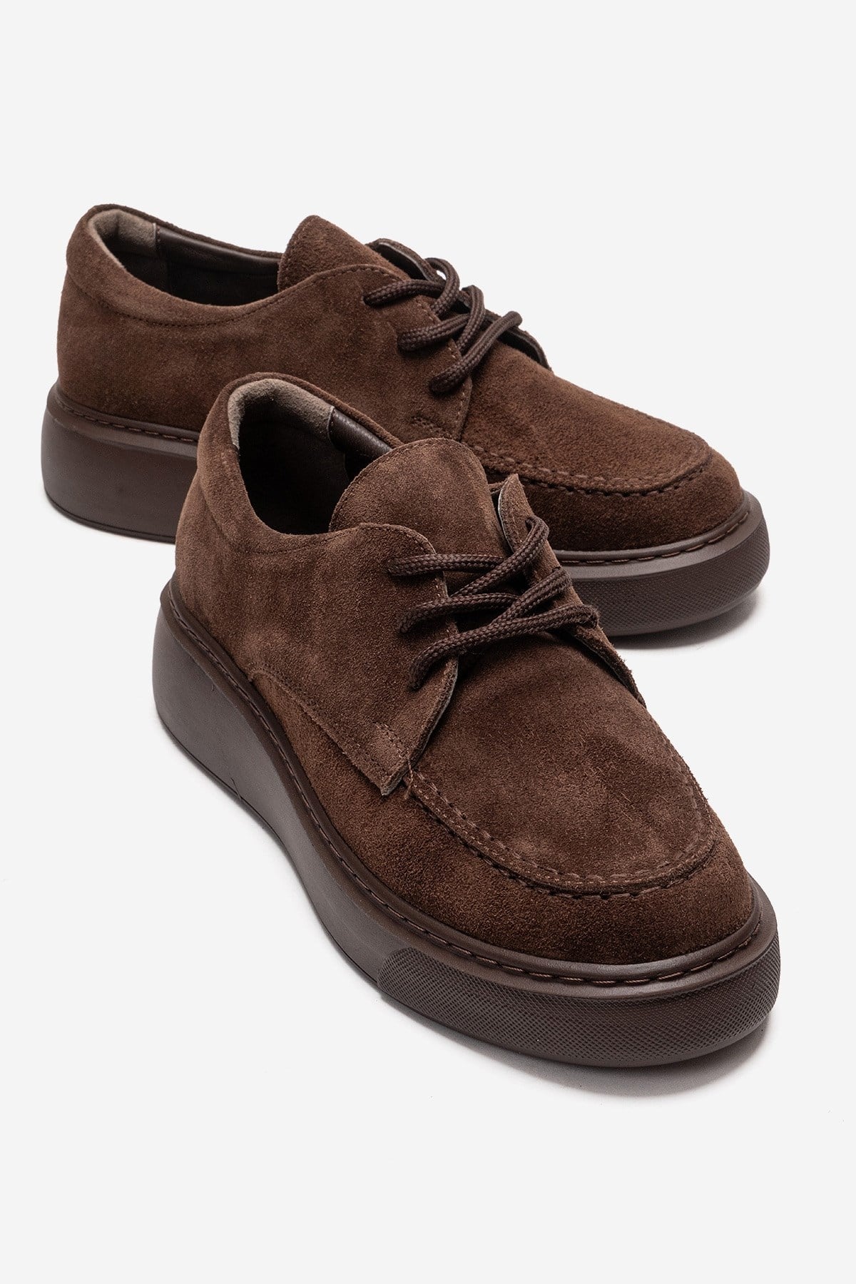 MAREON - Brown Suede Genuine Leather Lace-Up Sneaker – front three-quarter view showing lace, leather, suede, Vowalisse