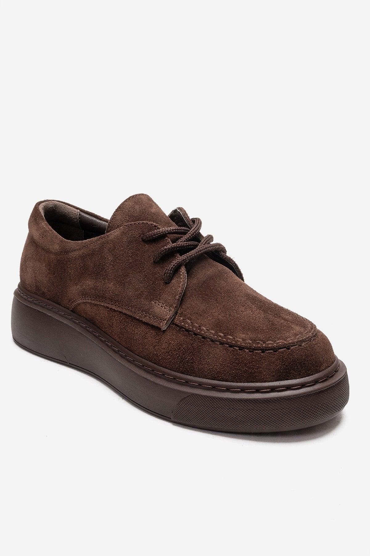 MAREON - Brown Suede Genuine Leather Lace-Up Sneaker – detail view showing lace, leather, suede, Vowalisse