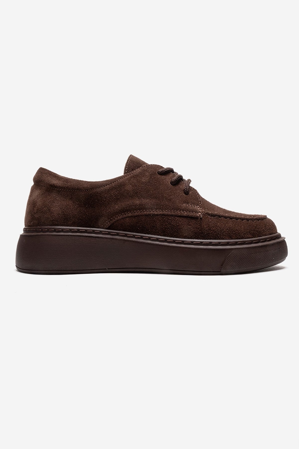 MAREON - Brown Suede Genuine Leather Lace-Up Sneaker – heel view showing lace, leather, suede, Vowalisse