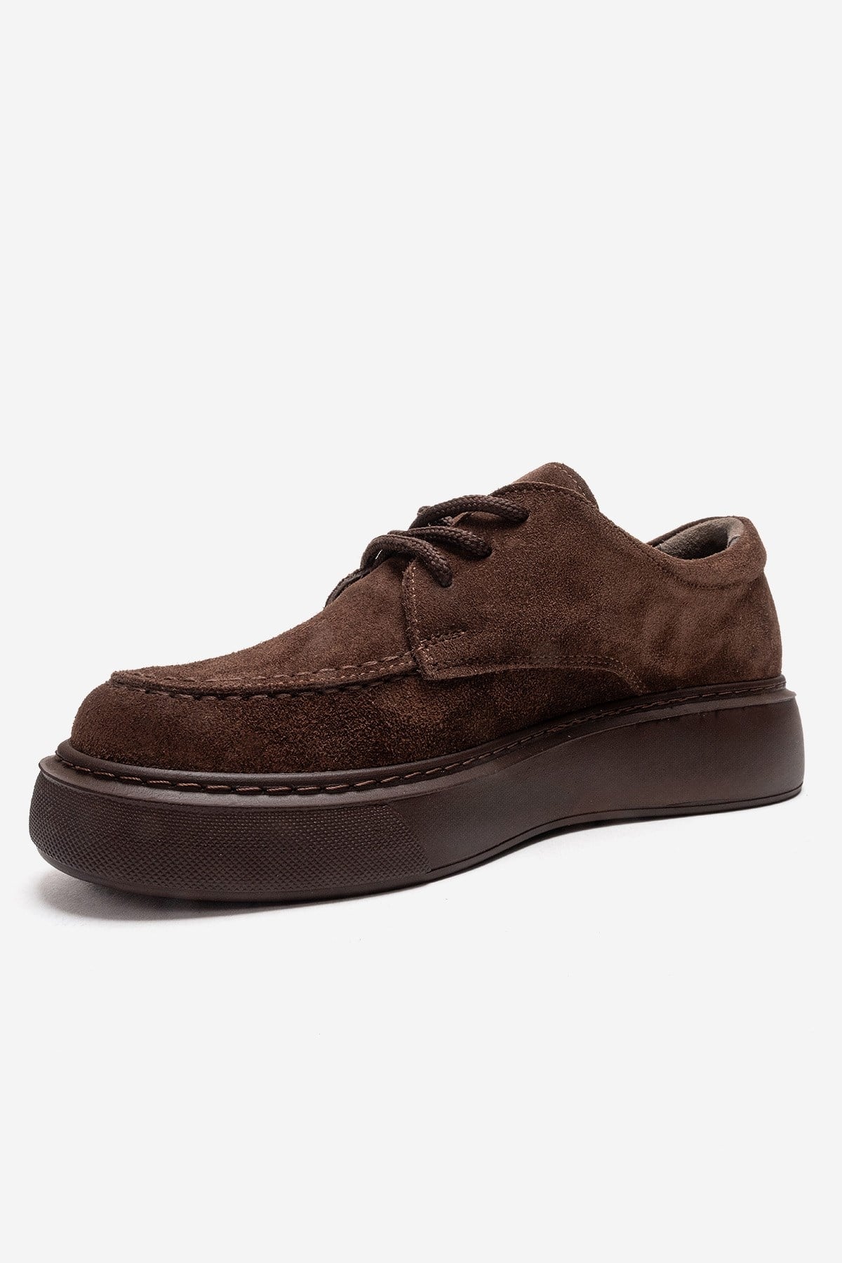 MAREON - Brown Suede Genuine Leather Lace-Up Sneaker – top view showing lace, leather, suede, Vowalisse