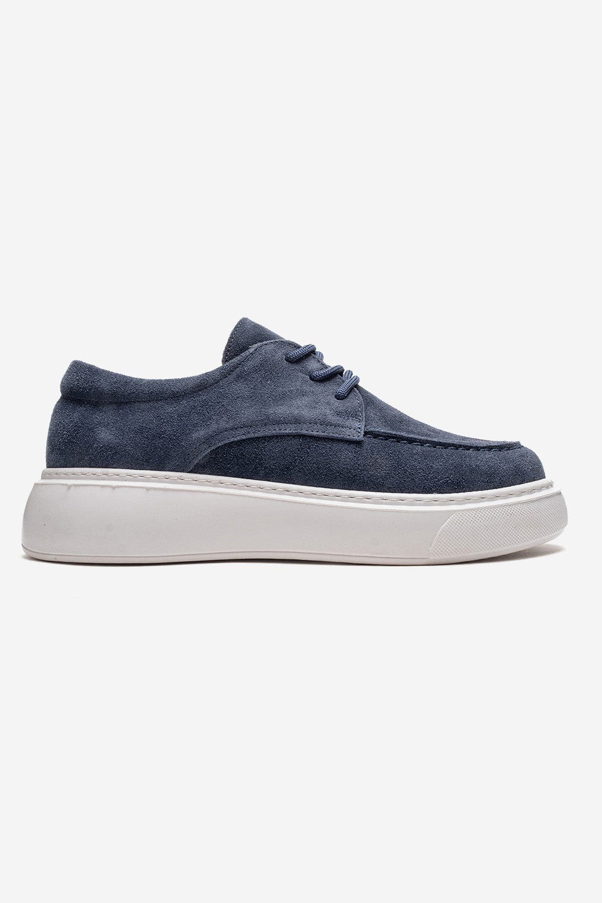 MAREON - Denim Blue Genuine Leather Lace-Up Daily Shoe – heel view showing lace, leather, suede, Vowalisse