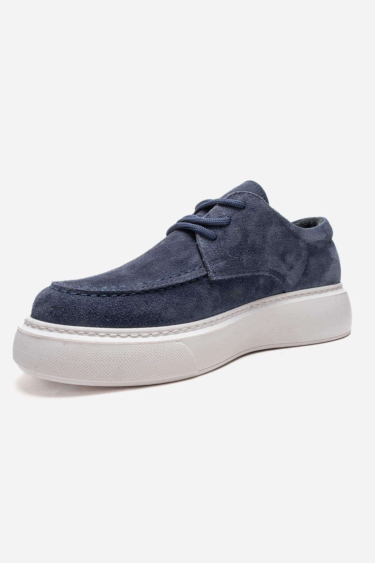 MAREON - Denim Blue Genuine Leather Lace-Up Daily Shoe – top view showing lace, leather, suede, Vowalisse