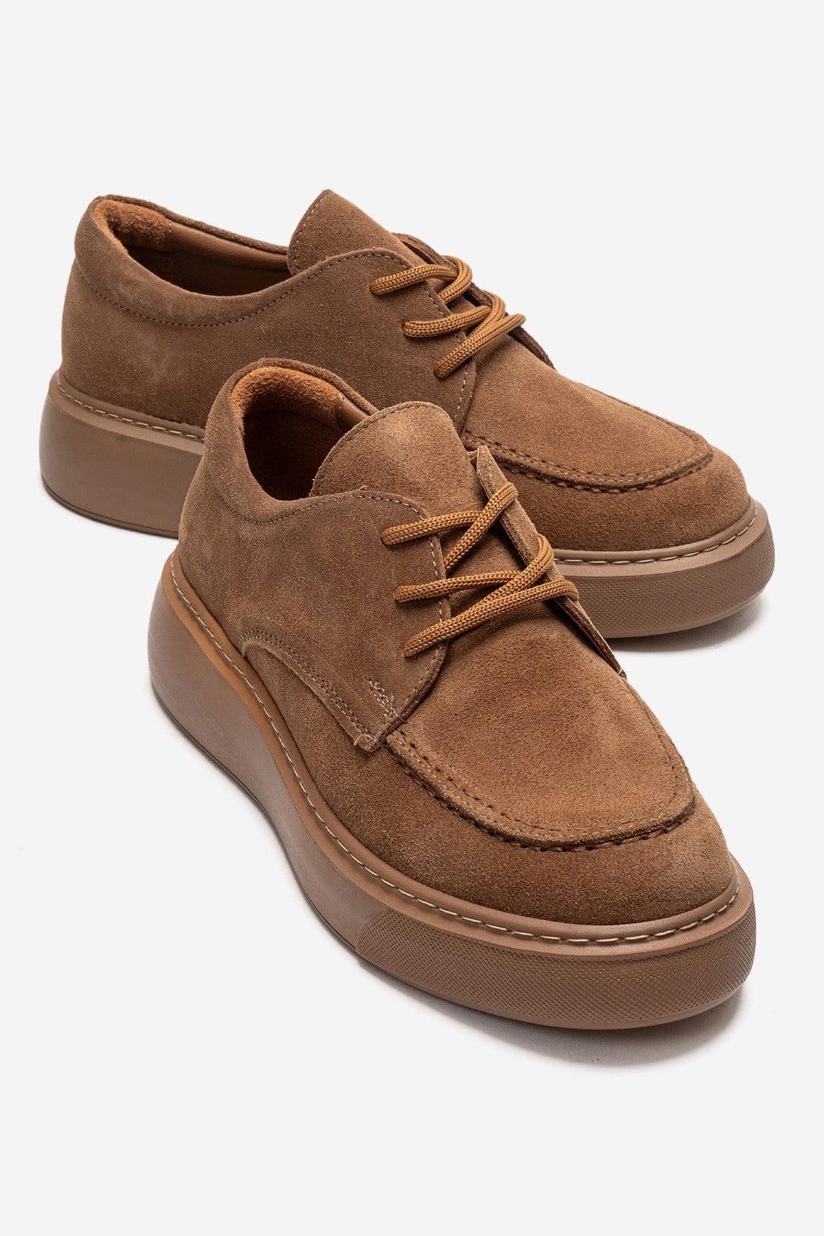 MAREON - Taupe Genuine Leather Lace-Up Daily Shoe – front three-quarter view showing lace, leather, suede, Vowalisse