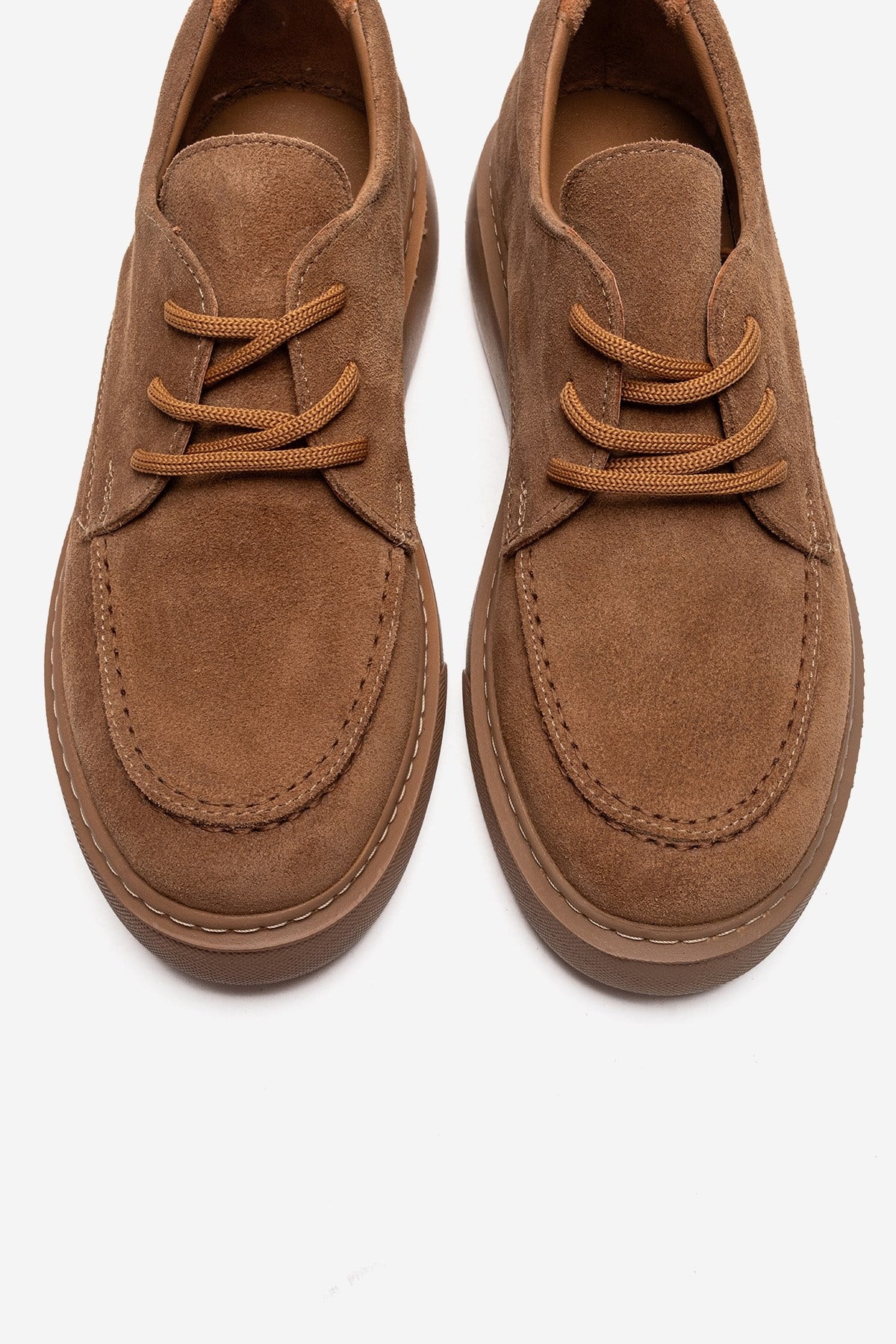 MAREON - Taupe Genuine Leather Lace-Up Daily Shoe – side view showing lace, leather, suede, Vowalisse