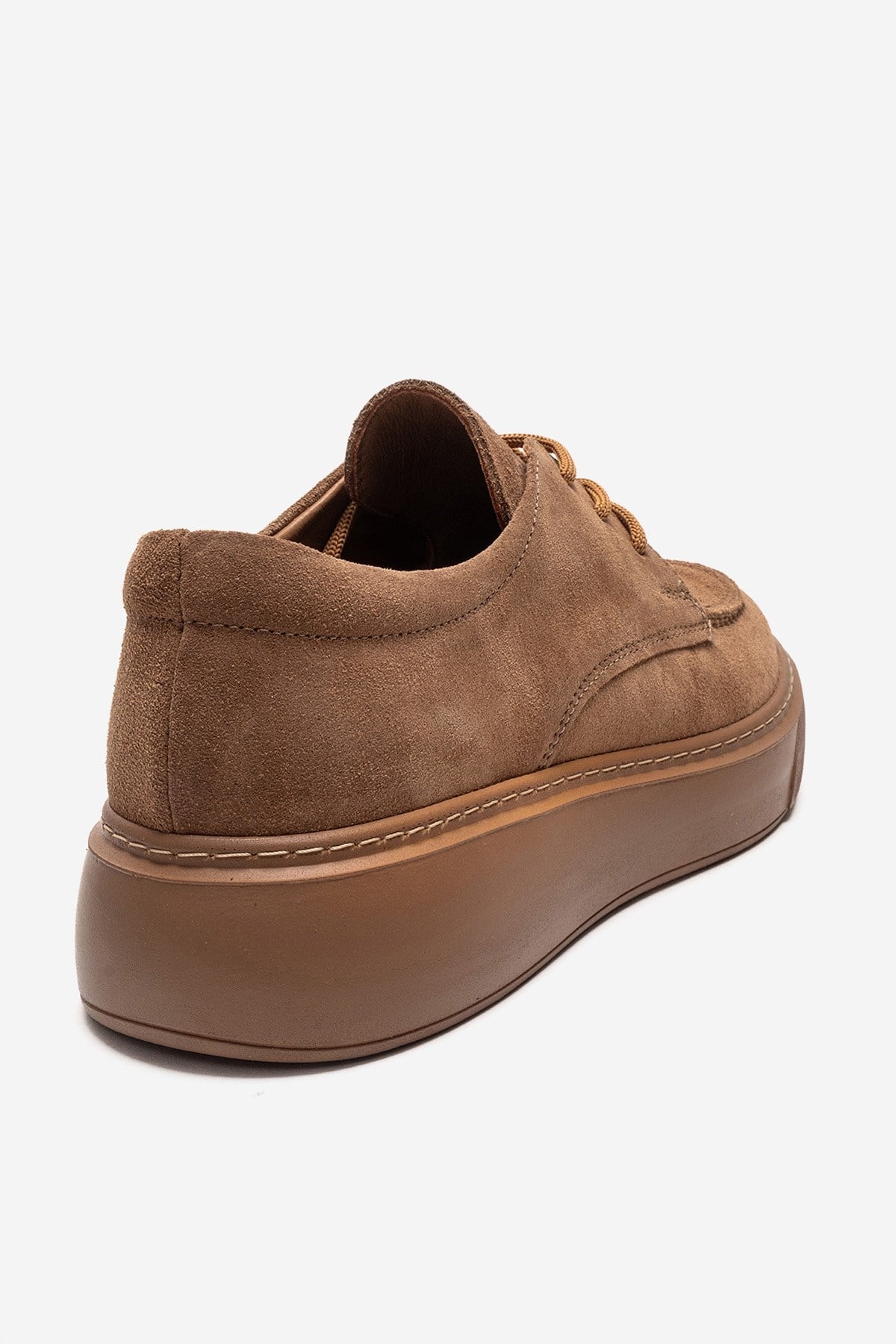 MAREON - Taupe Genuine Leather Lace-Up Daily Shoe – back view showing lace, leather, suede, Vowalisse