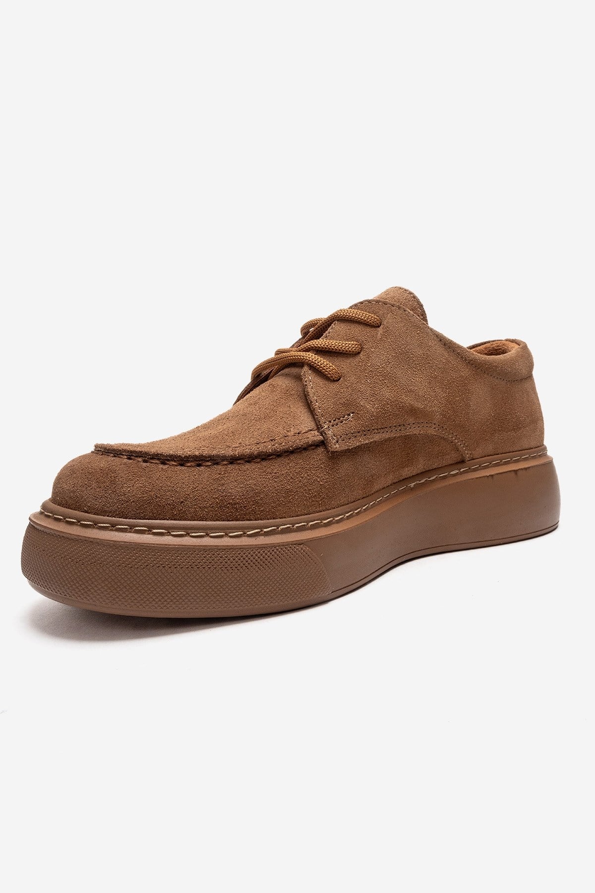 MAREON - Taupe Genuine Leather Lace-Up Daily Shoe – top view showing lace, leather, suede, Vowalisse