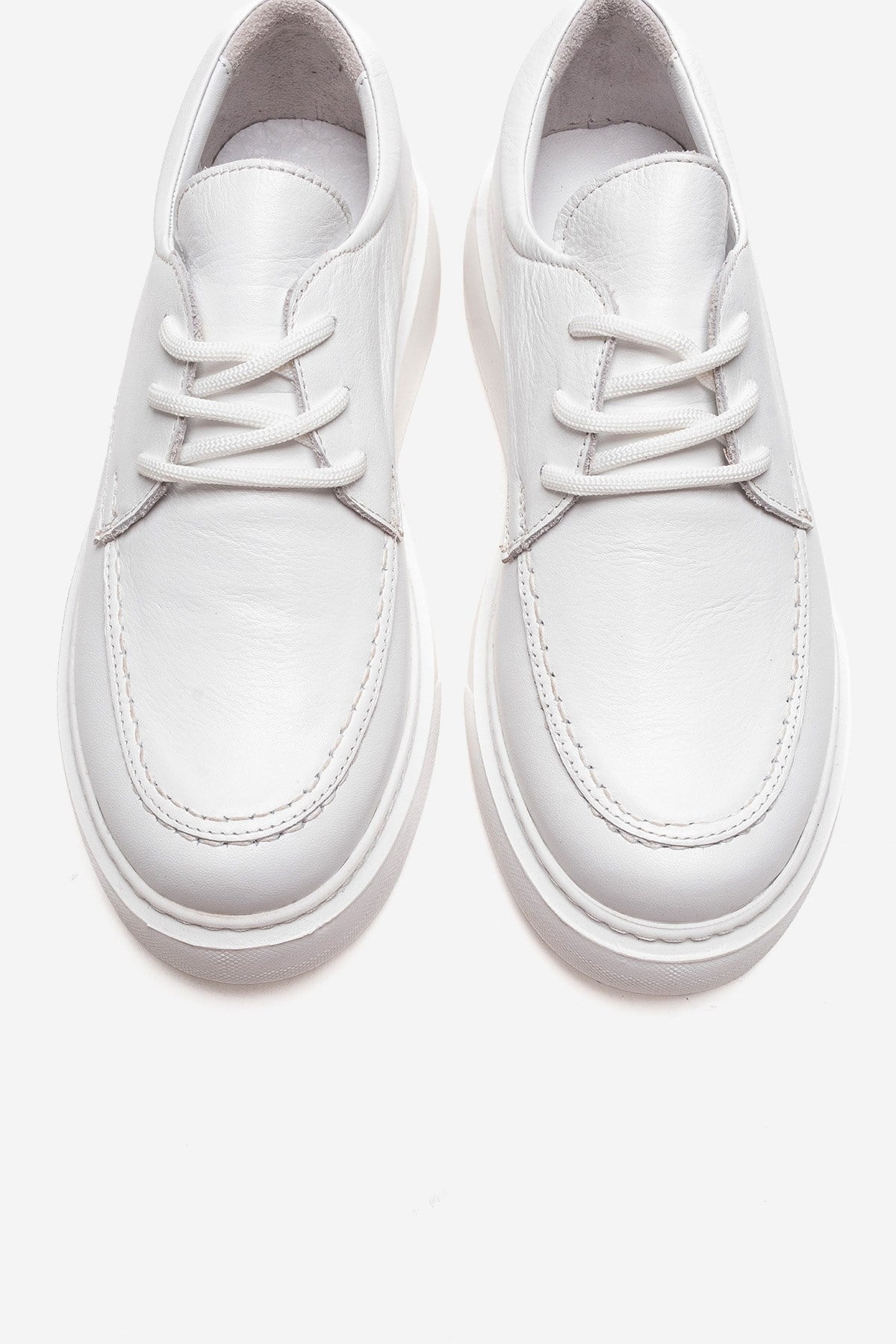MAREON - White Genuine Leather Lace-Up Daily Shoe – side view showing lace, leather, white, Vowalisse